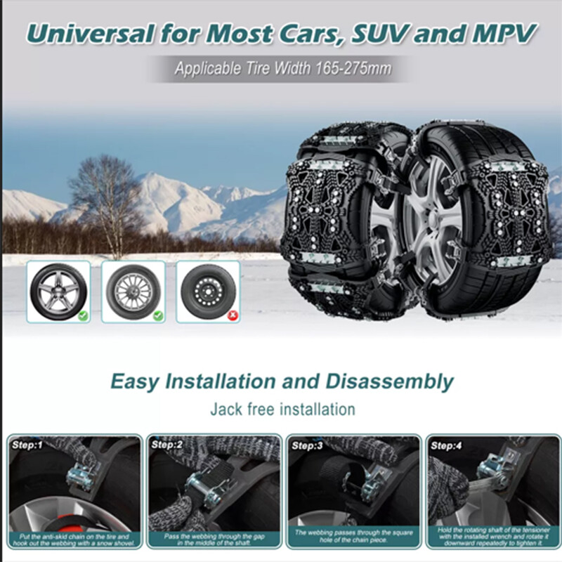 Tire Chains Snow Chain for Car/SUV/Pickup Trucks Adjustable Universal Emergency