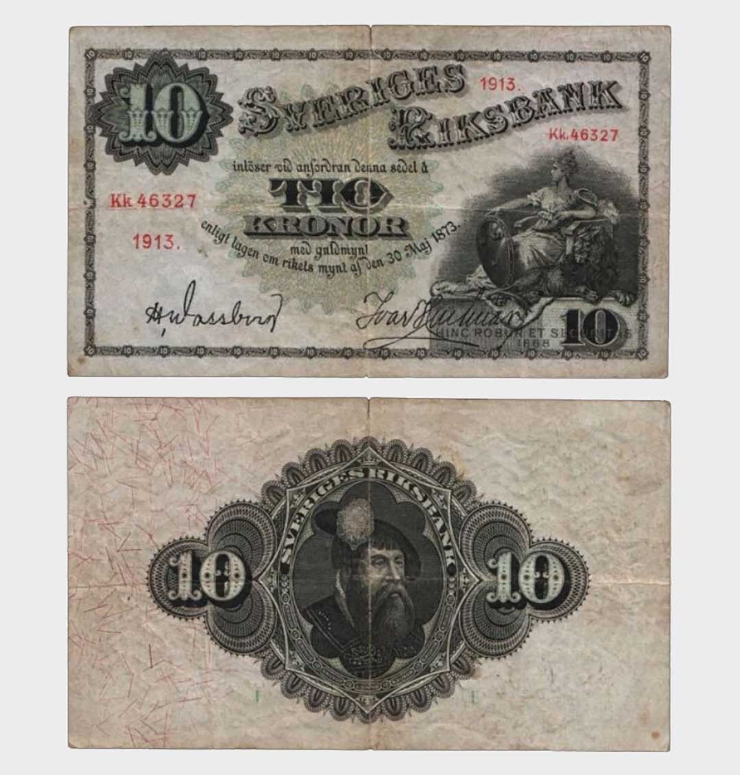 Sweden - 1913 - 10 Kronor - "VG"  #CO8130