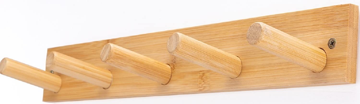 Wall Mounted Coat Rack, 5-Pegs Bamboo Entryway Hat Rack for Wall, Hooks for Hang