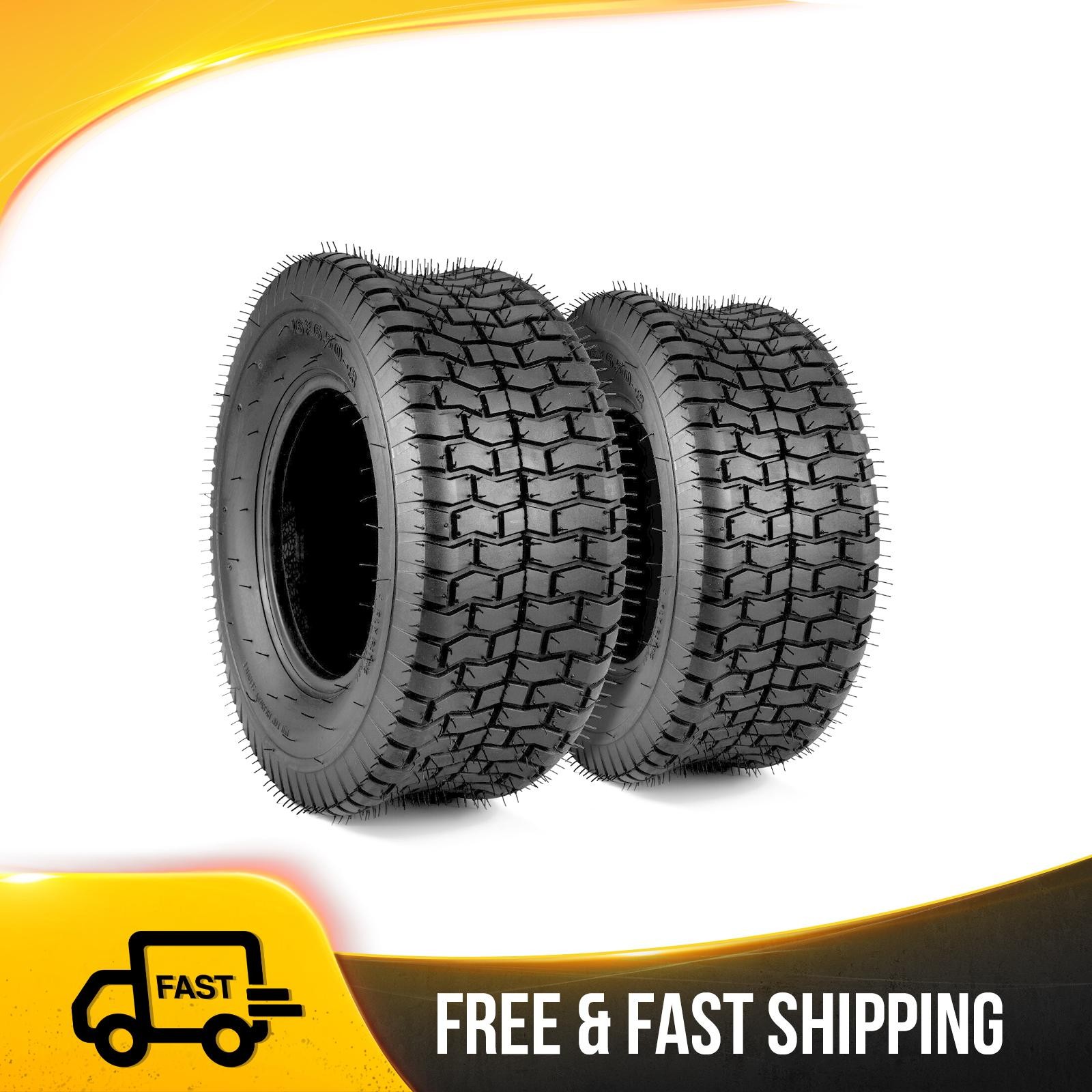 2- 16x6.50-8 TURF TIRES 4 P.R. Tubeless Tractor Rider Mower 16x650-8