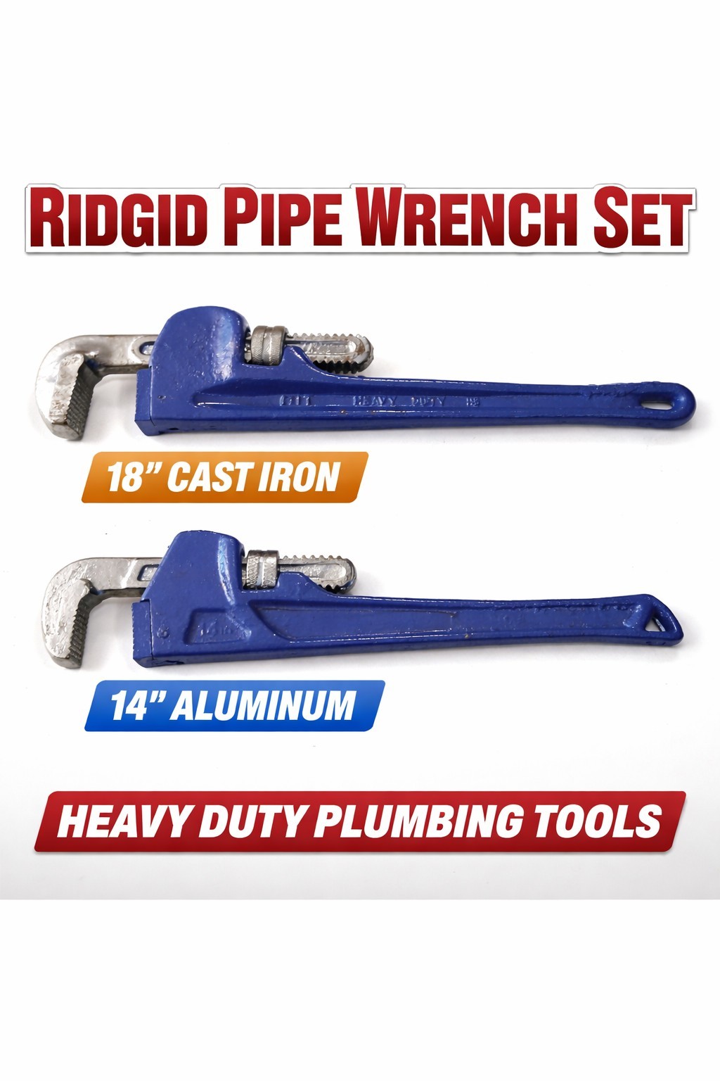 Ridgid 18" Cast Iron Pipe Wrench & 14" Aluminum Pipe Wrench Set Heavy Duty Plumb