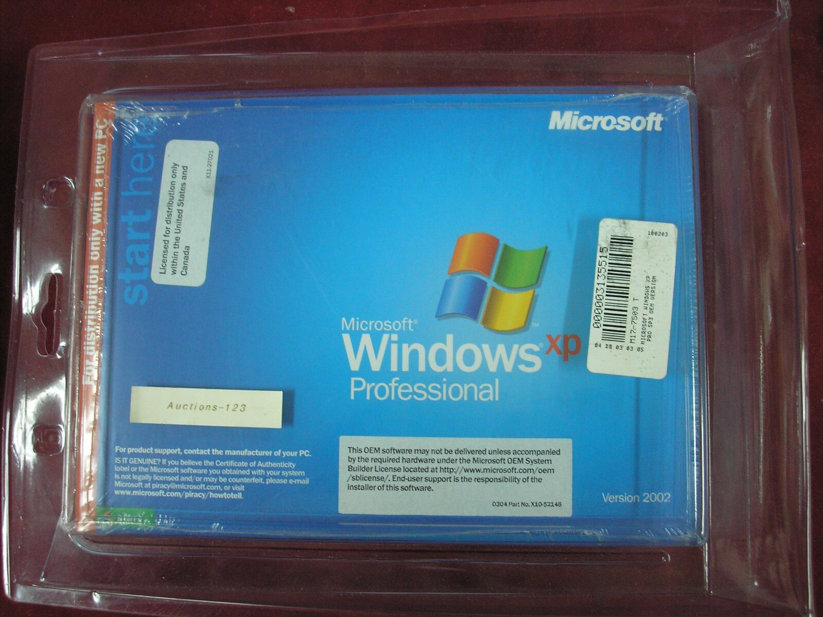 MICROSOFT WINDOWS XP PROFESSIONAL w/SP3 OPERATING SYSTEM IN PLASTIC CONTAINER