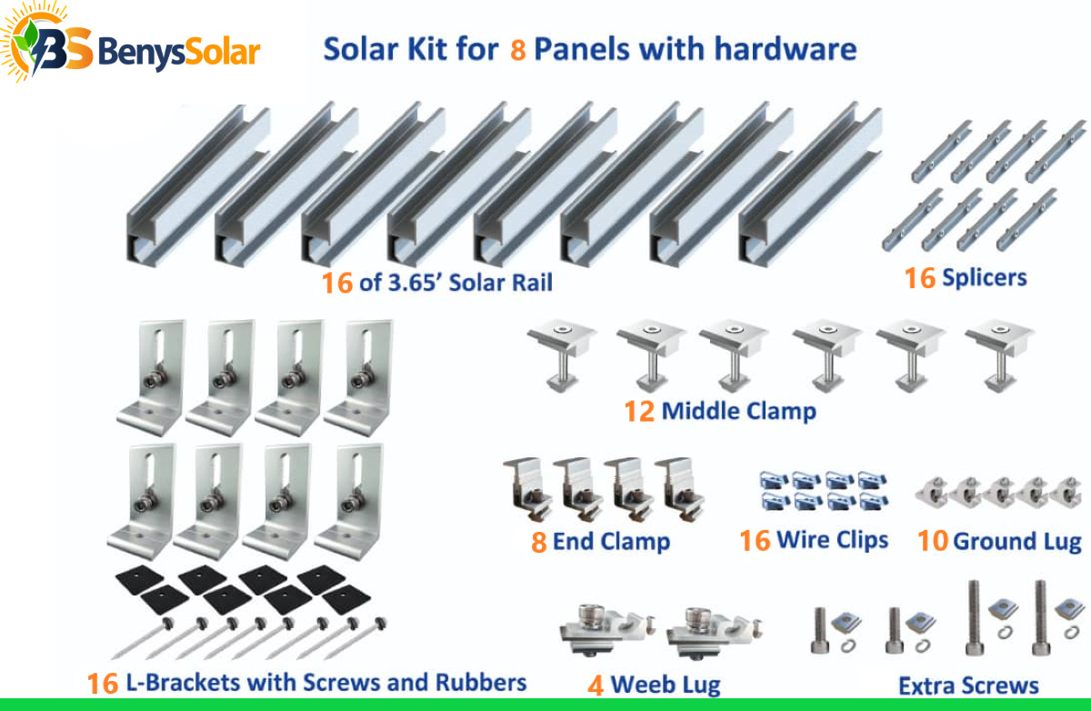 Solar Rail  kit for mounting 8 panels
