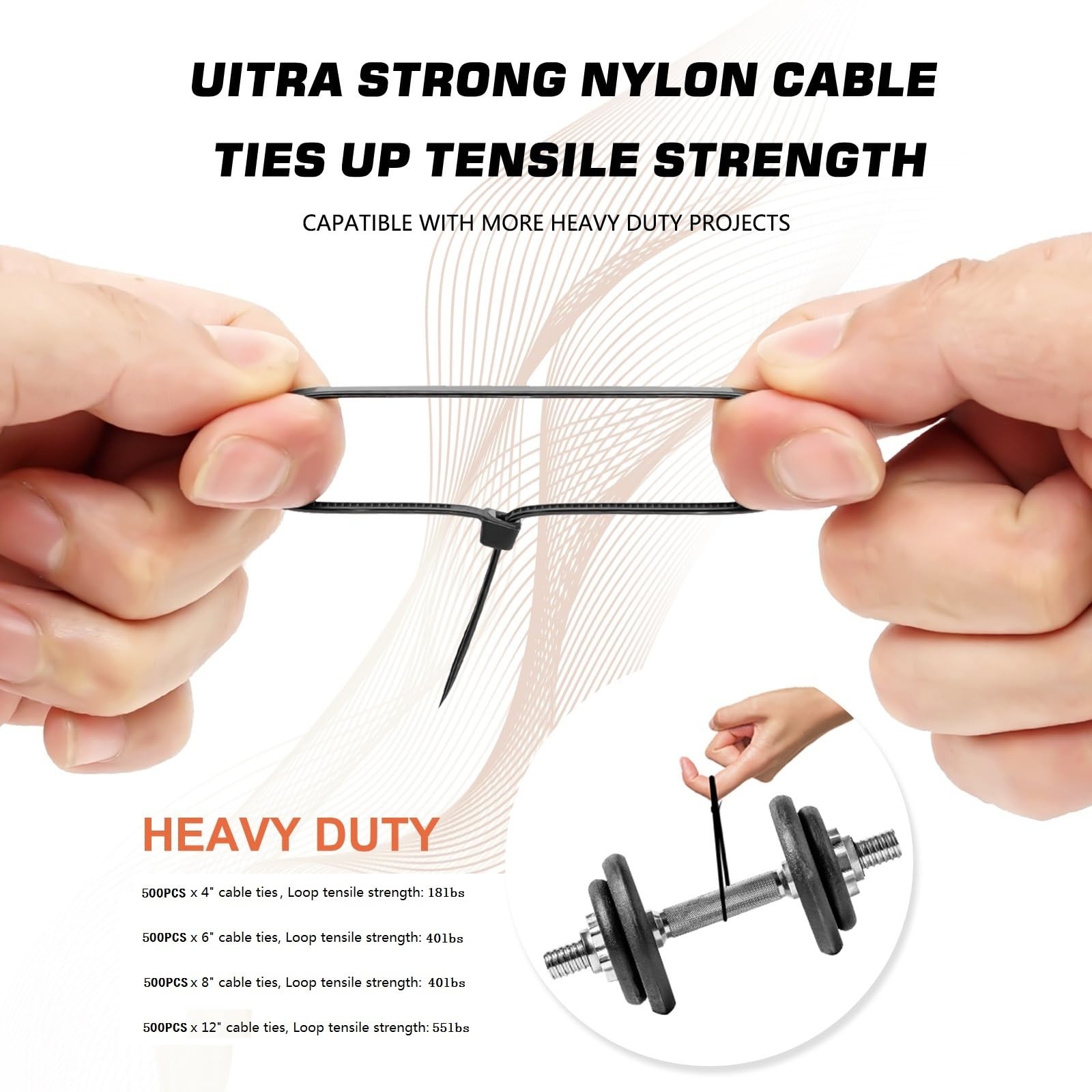 Zip Ties Assorted Sizes 4" 6" 8" 12", 2000PCS Black Nylon Cable Ties