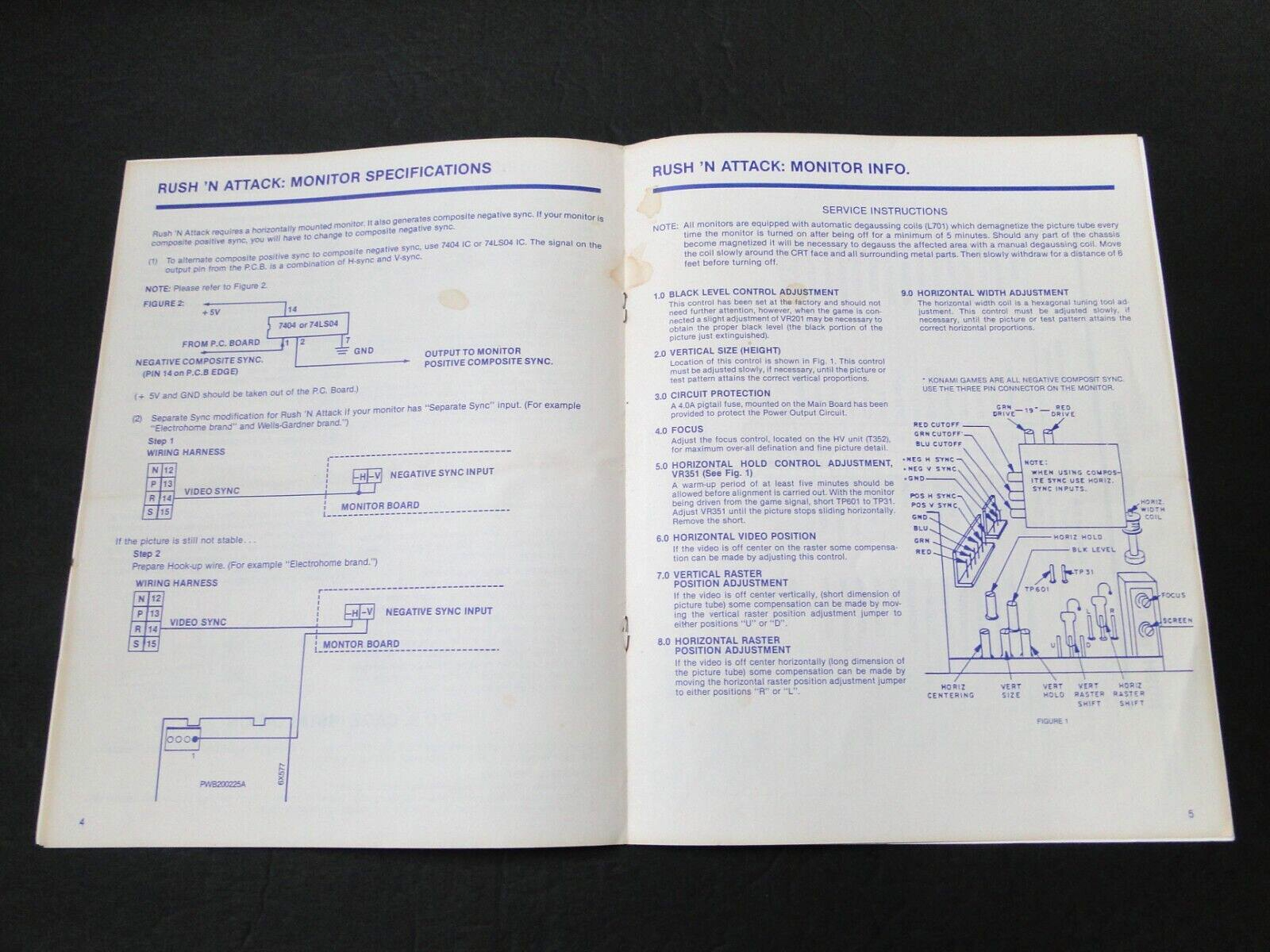 Vintage 1985 Konami: Rush'n Attack Arcade Conversion Kit Instruction Manual