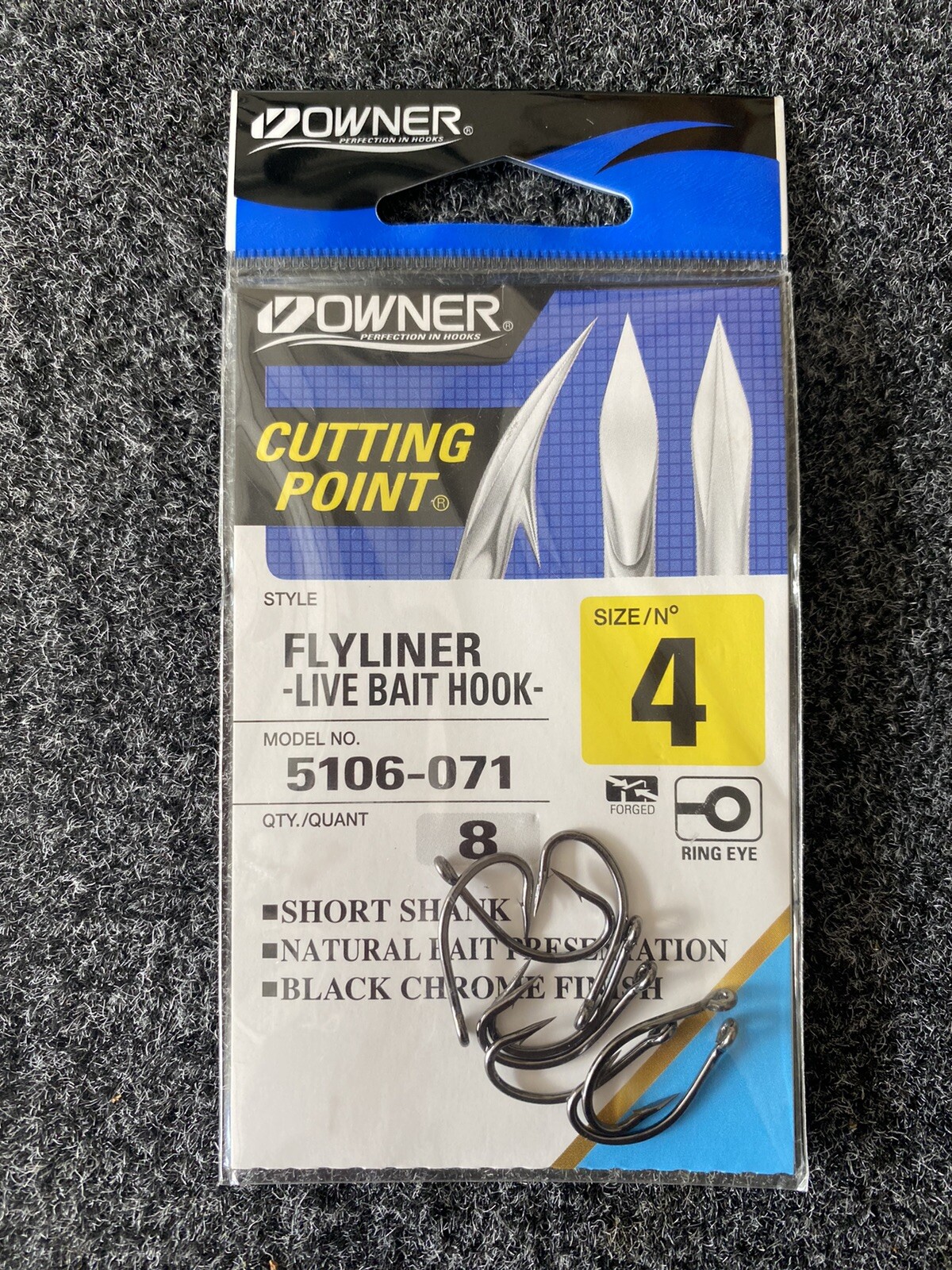 Owner 5106-071 Flyliner Live Bait Hook with Cutting Point Size 4