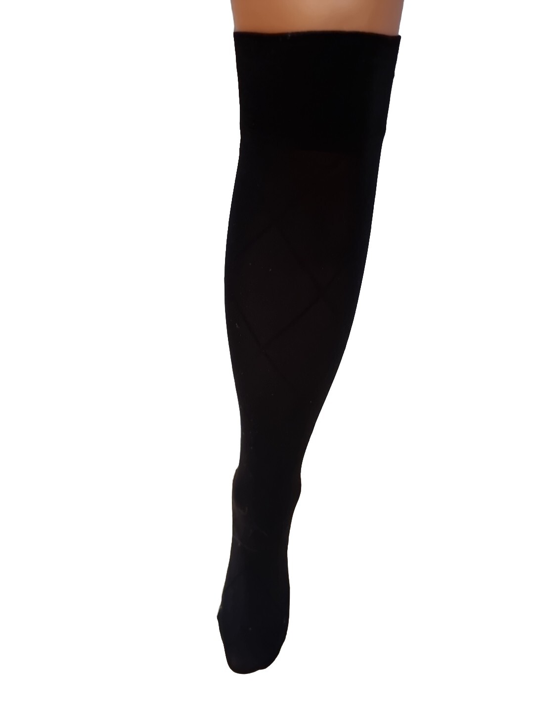 Ladies Black With Diamond Pattern Knee High Pop Socks
