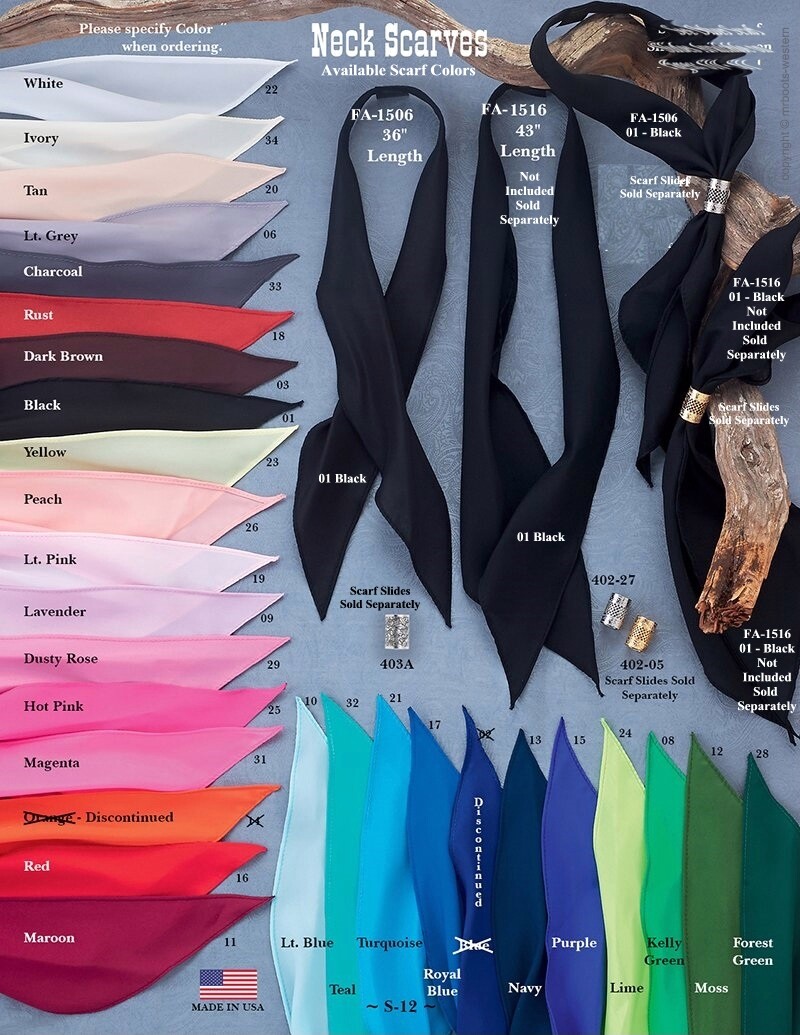 FA-1506 Western Scarf Tie - 36" - Available in 27 Color Options