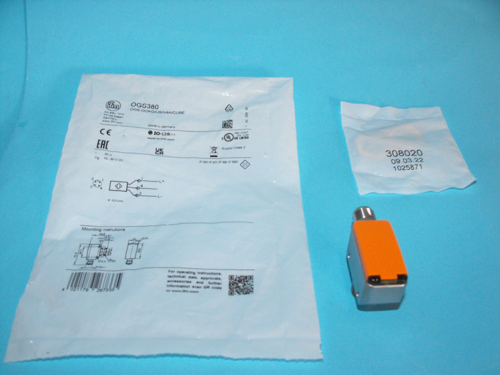 IFM Electronic OGS380.OGS-OOKG/US/V4A/CUBE.Through-beam Sensor Sender.NEW