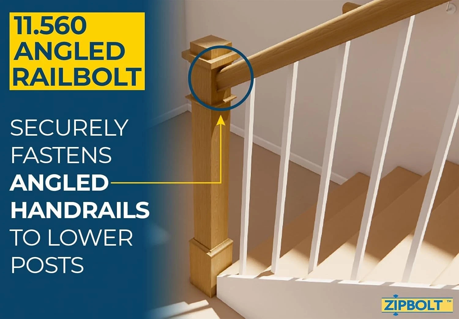 Zipbolt 11.560 Angled Railbolt — Staircase Handrail 1 Pack, Metallic