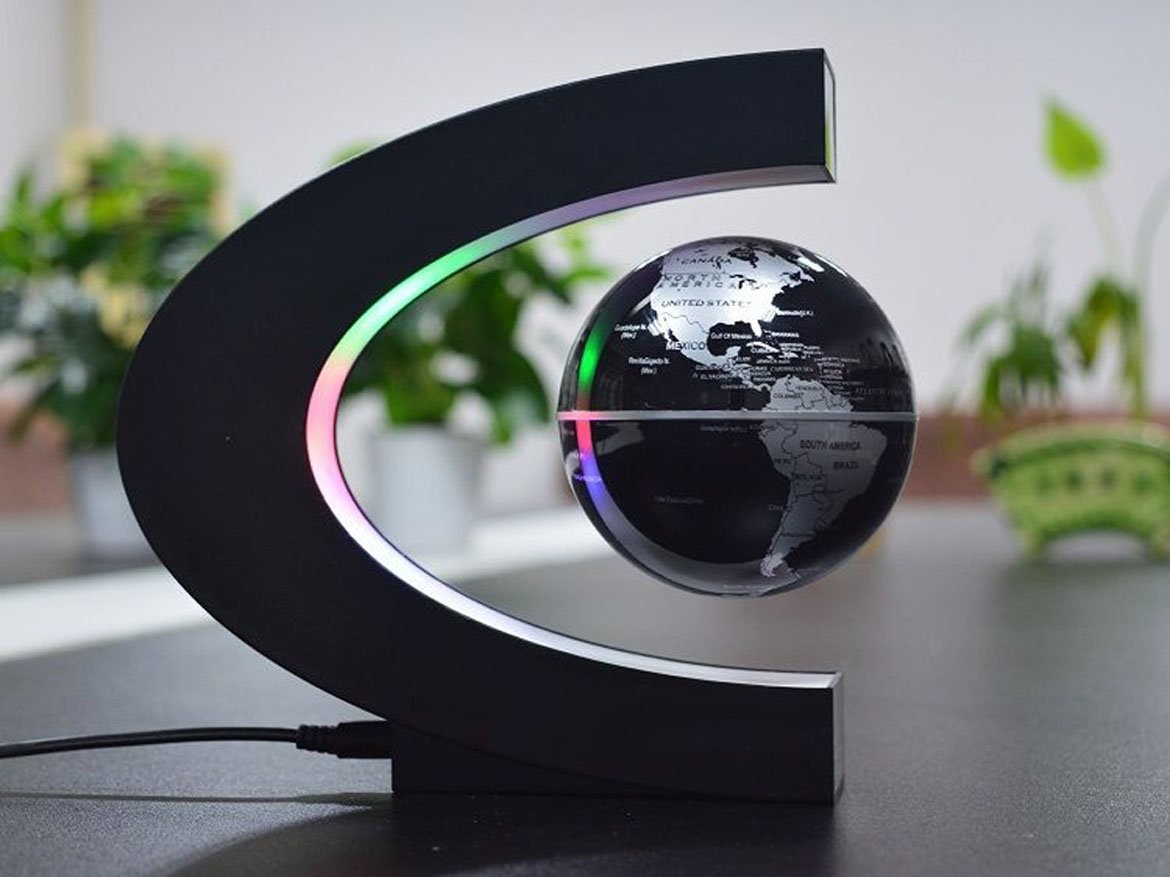 Floating Globe with LED Lights C Shape Magnetic Levitation Globe World Map