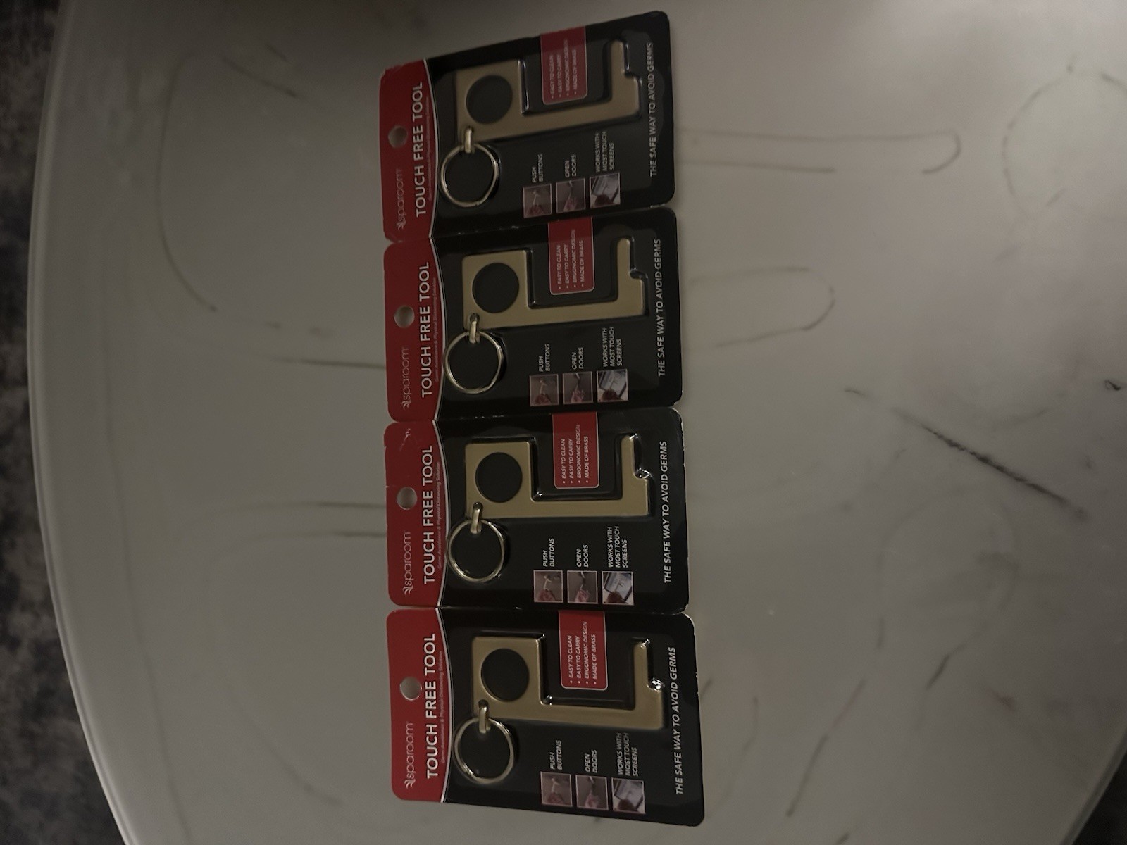 Touch Free Tool- Hands Free Door Opener Keychain, Brass- New & Sealed - Lot Of 4