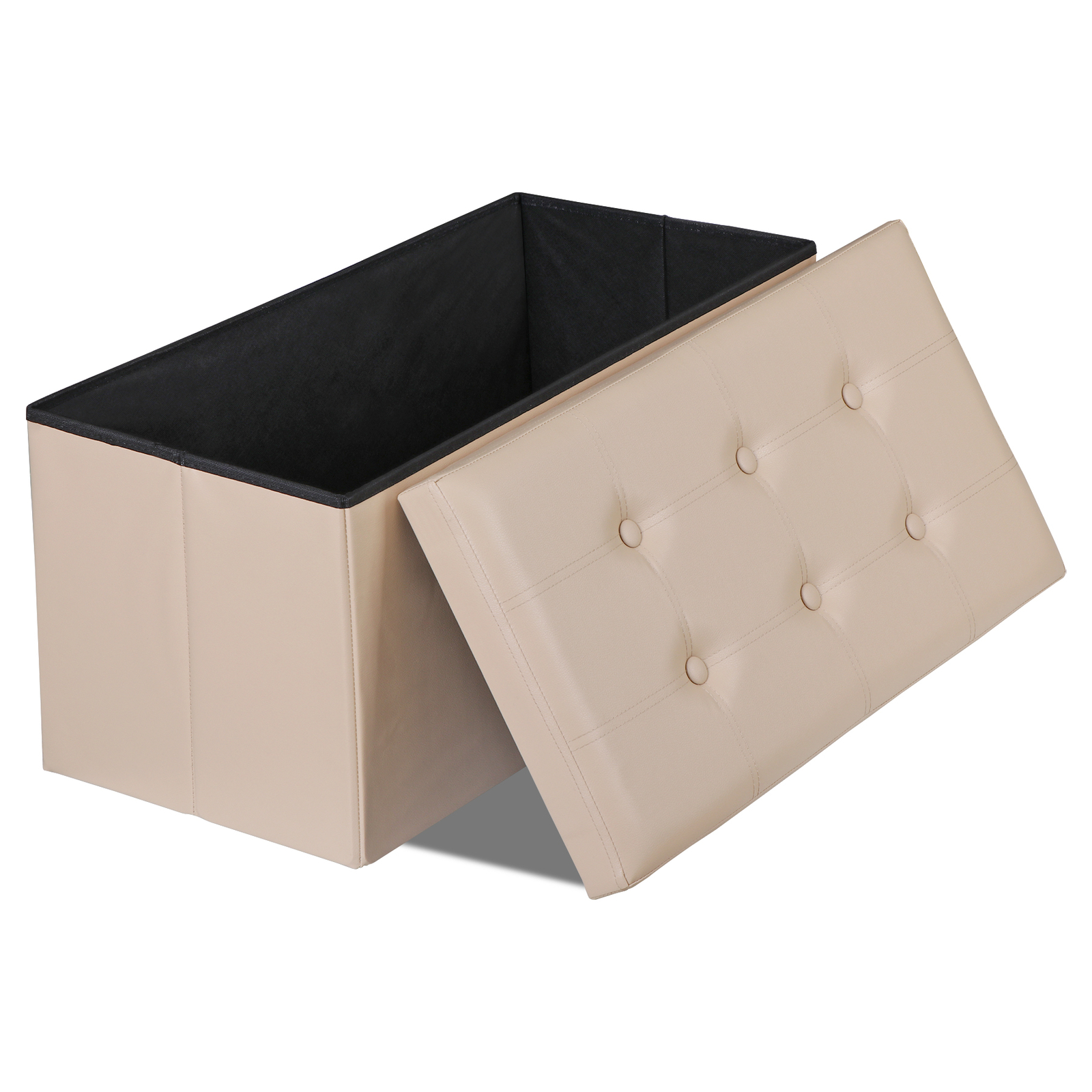 30'' Folding Ottoman Rectangular Footrest Storage Chest with Faux Leather Lid