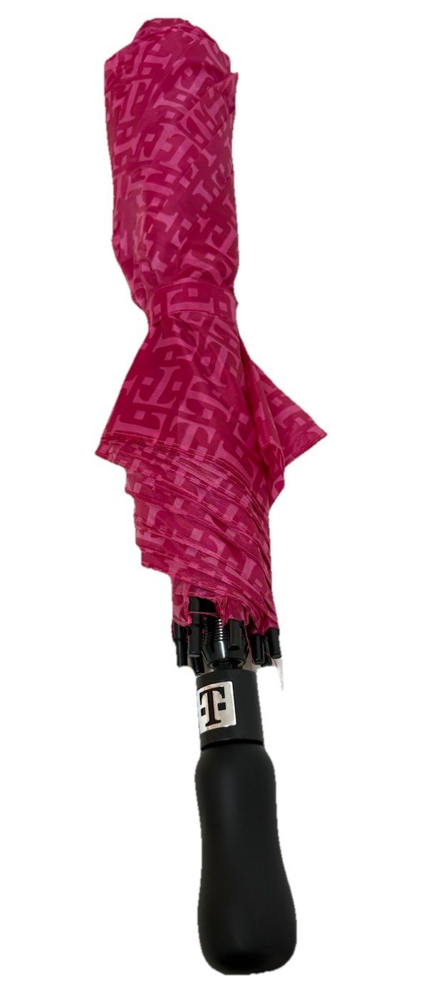 T-Mobile Pink Big Umbrella Collapsible Push Button Logo Black Plastic Handle #2