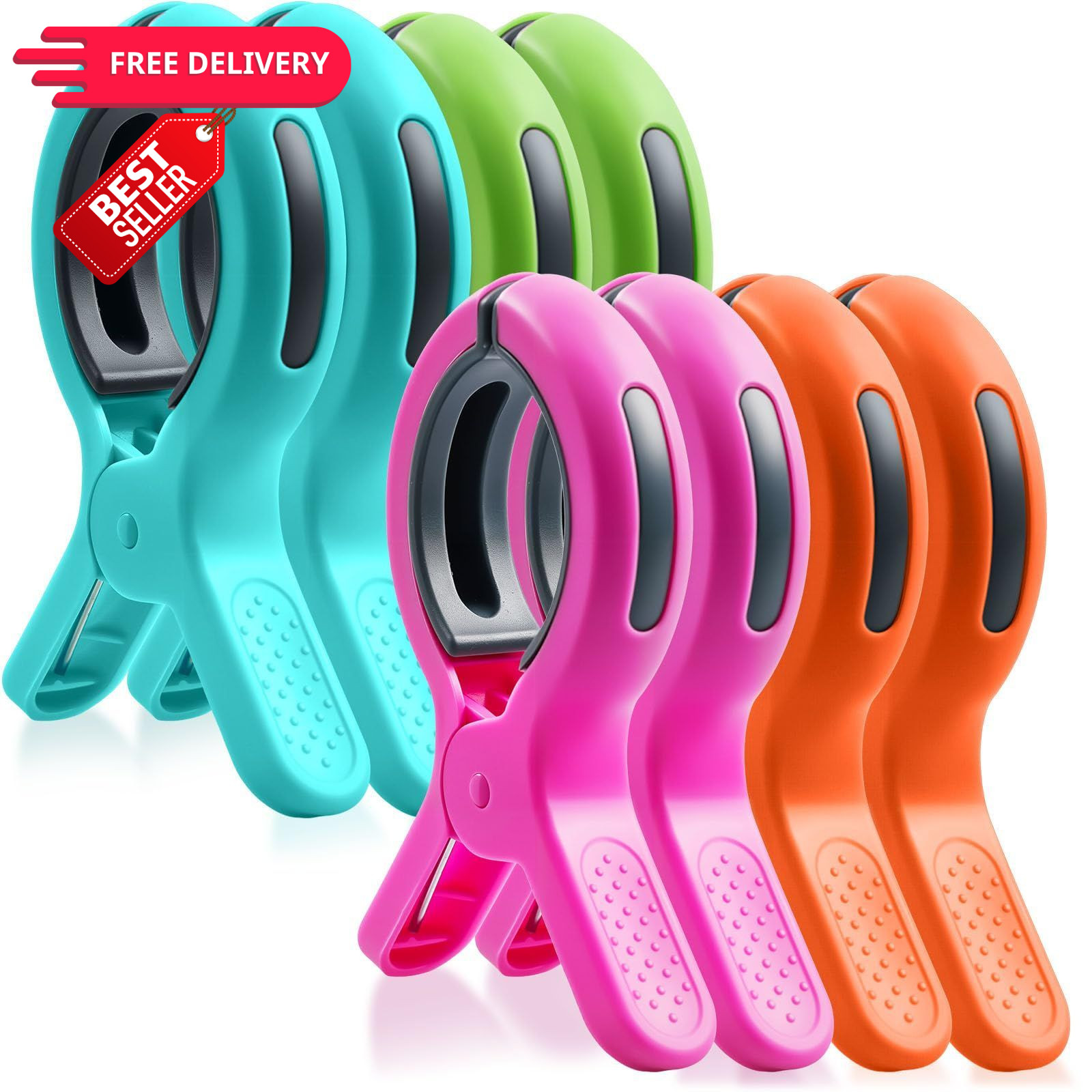 HiGift Beach Towel Clips for Chairs, Orange/Green/Mint Blue/Rose Red