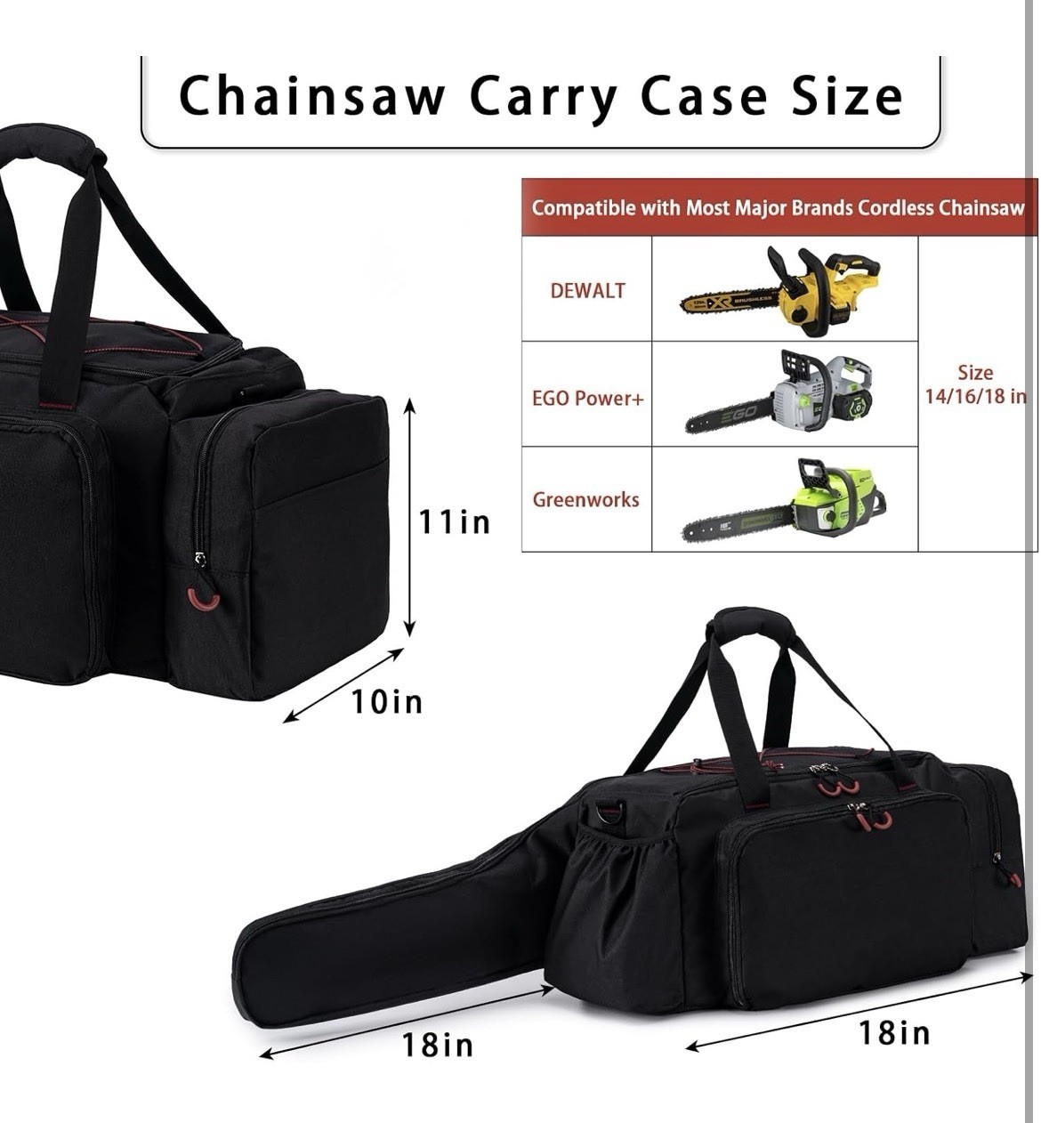 Chainsaw Case, Durable Chainsaw Bag with Removable Spill-proof & Wipe