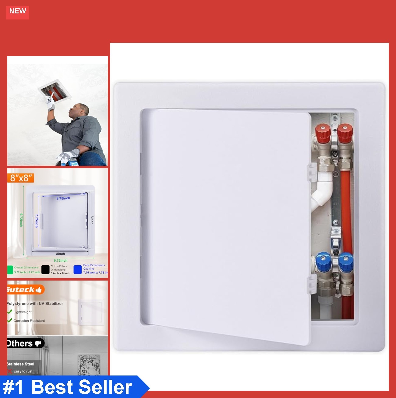 Access Panel for Drywall 8x8 Inch White Plastic Wall Hole Cover Plumbing Ceiling