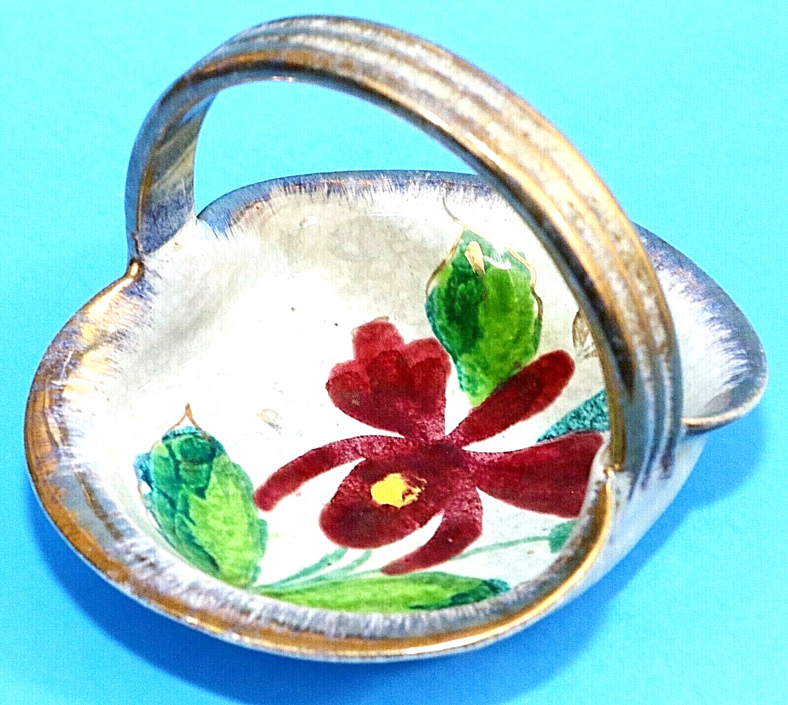 Trinket Dish Basket Iris Flower Hand Painted Porcelain Made In Italy 5"
