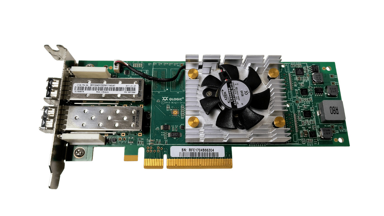 Lenovo Qlogic QLE2662-LNVX Dual Port 16Gb SFP HBA 00Y3344 Half Height w/ SFPs
