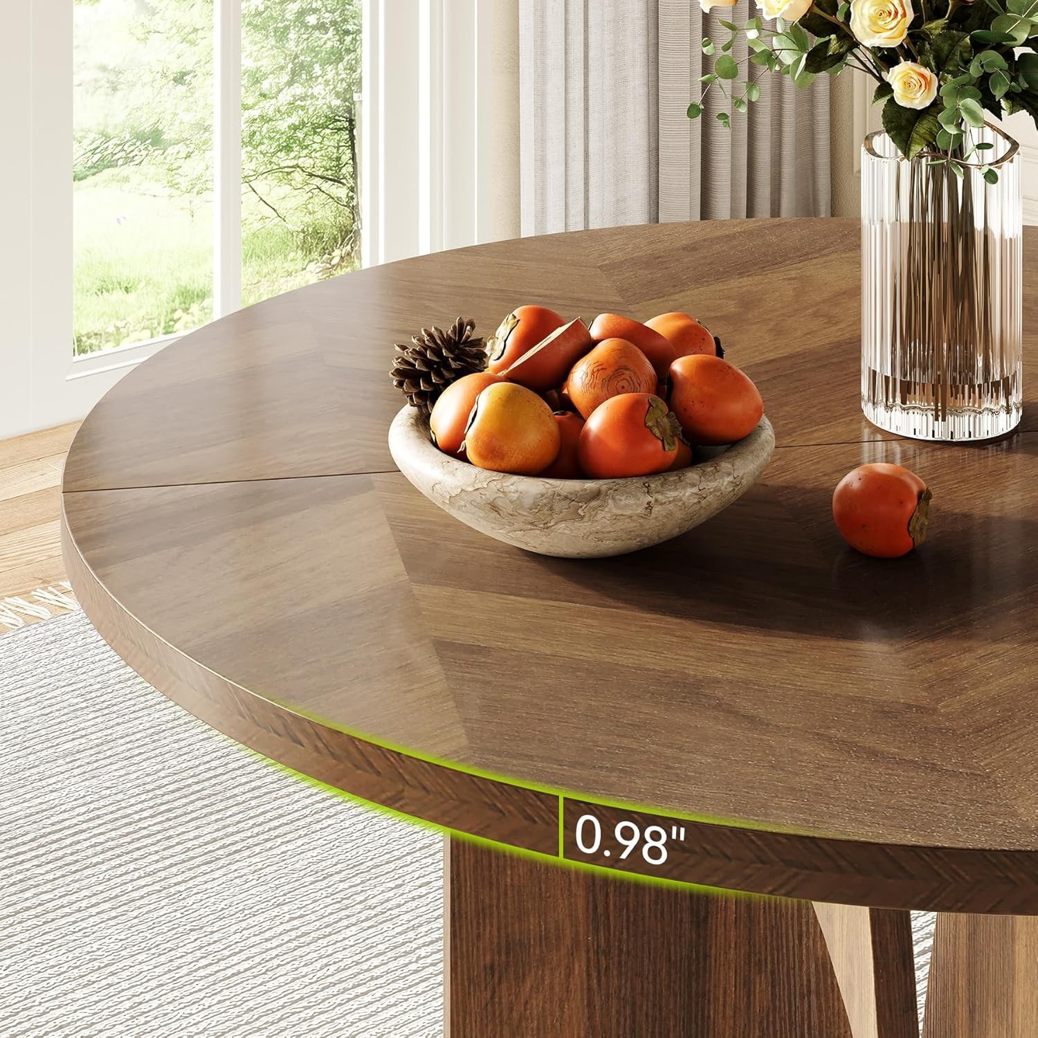 39-Inch Round Dining Table 4 Rustic Kitchen Table W/ X-Shaped Stable Pedestal