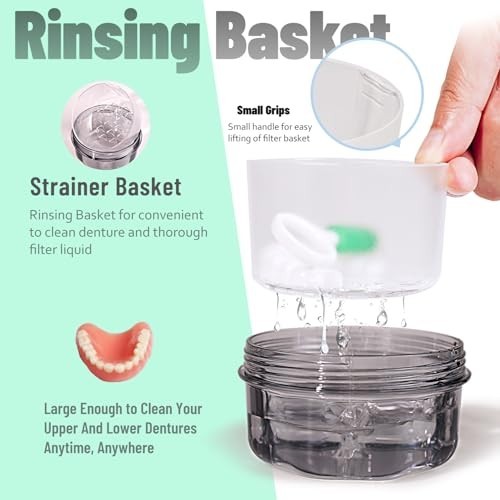 Leakproof Denture Case & Soaking Cup - Waterproof Storage Box for False Teeth, R