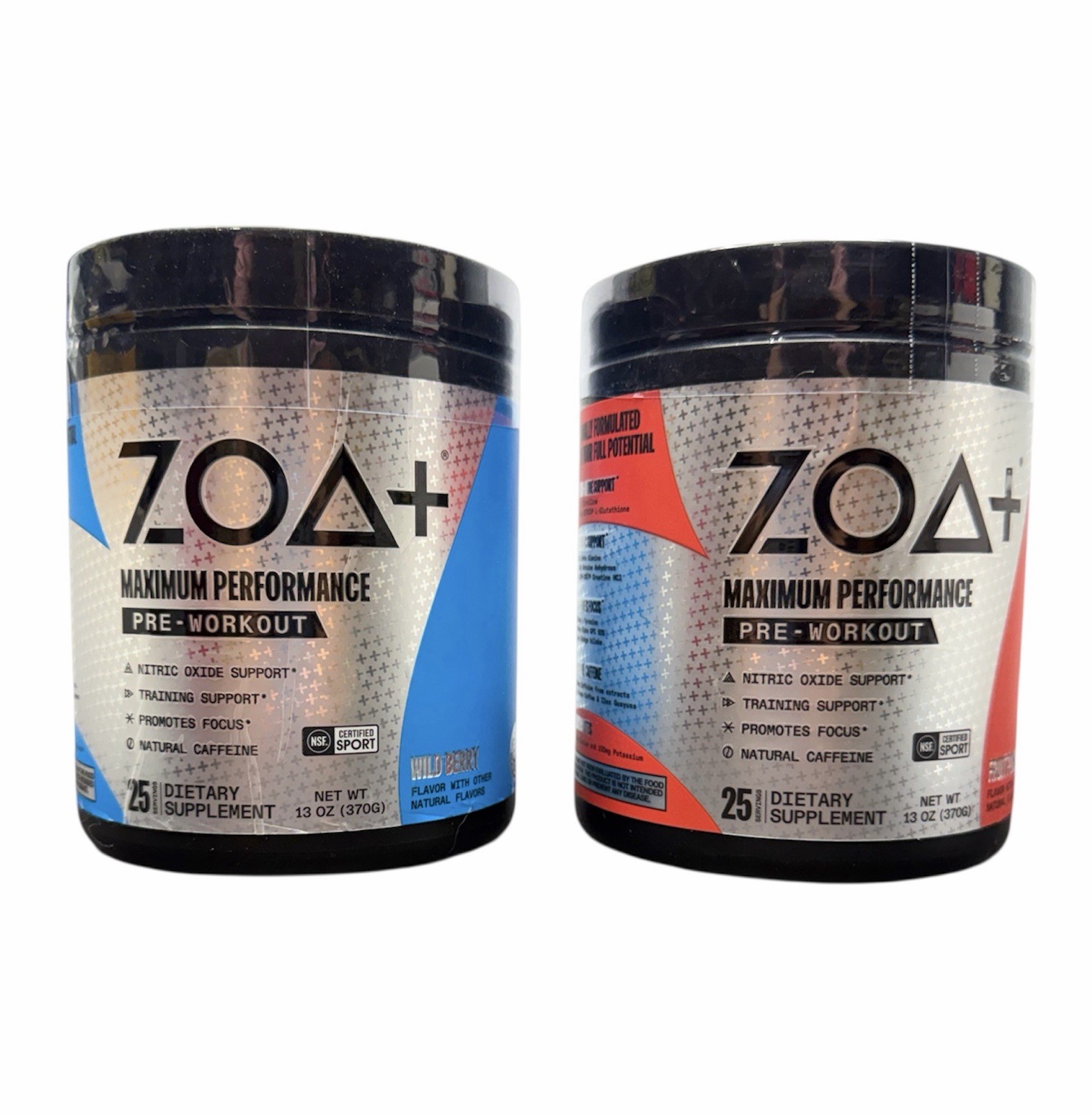 2CT VARIETY PACK:  ZOA+ Zero Sugar PRE-WORKOUT Powder NSF-CERTIFIED SPORT 13oz