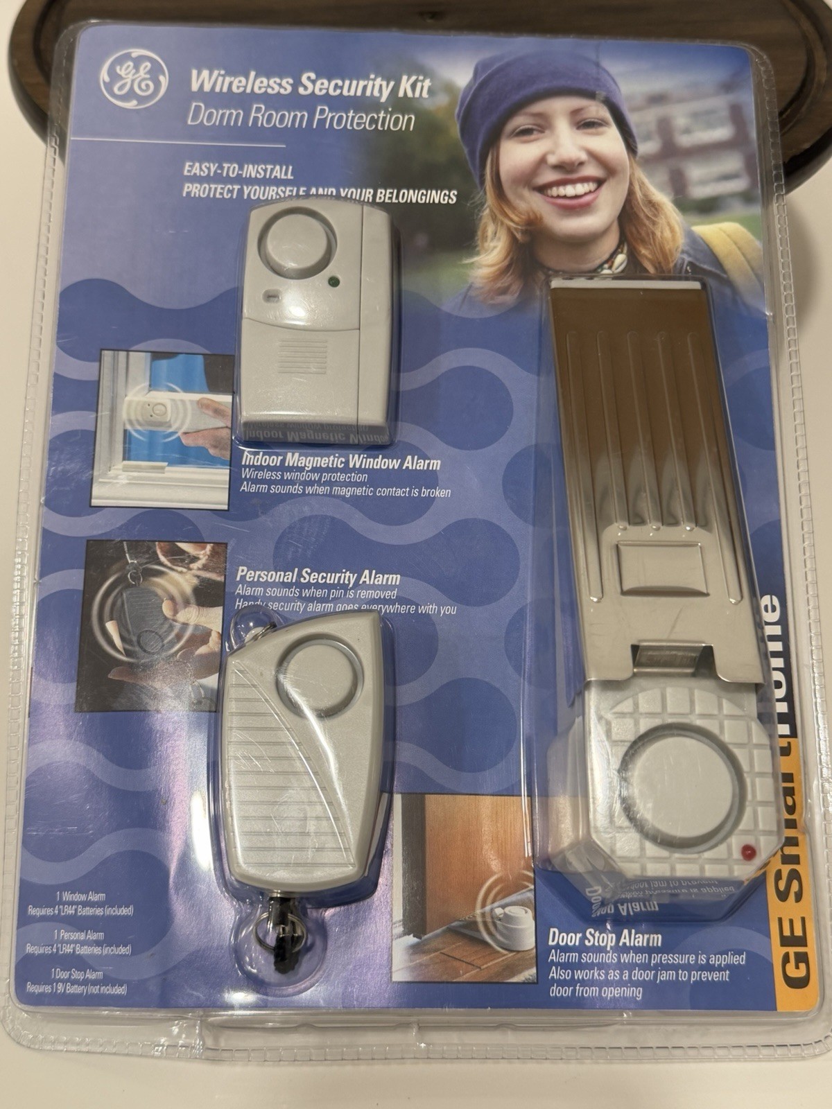 GE Wireless Security Kit Dorm Room Protection 3-Piece Door Stop Window Alarms