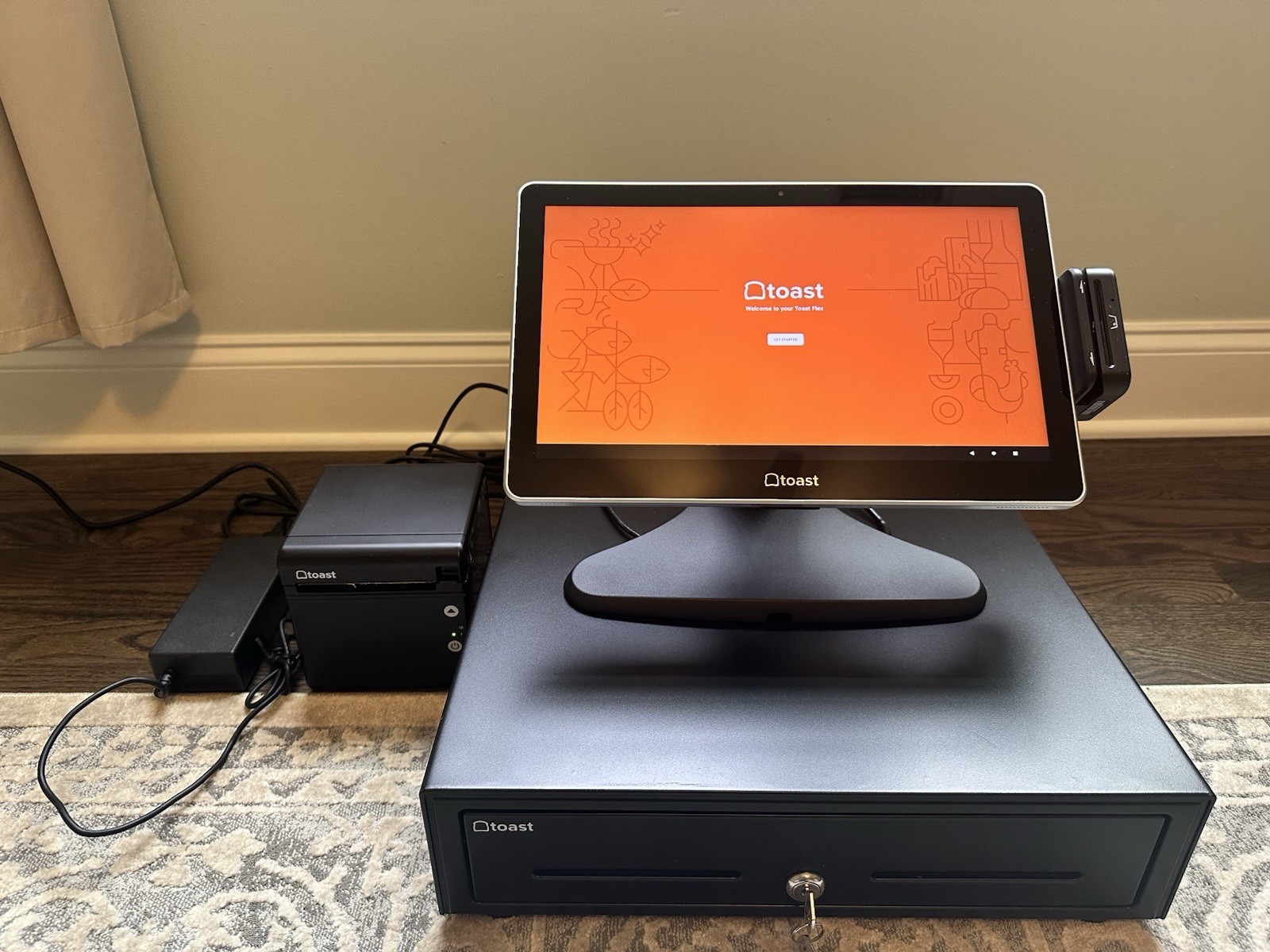Toast Flex 14" POS Terminal System Bundle Cash Drawer Receipt Printer Card Tap