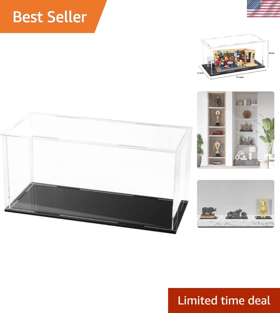 Deluxe Dustproof Acrylic Display Case - 10x4x5.7 Inches for Collectibles