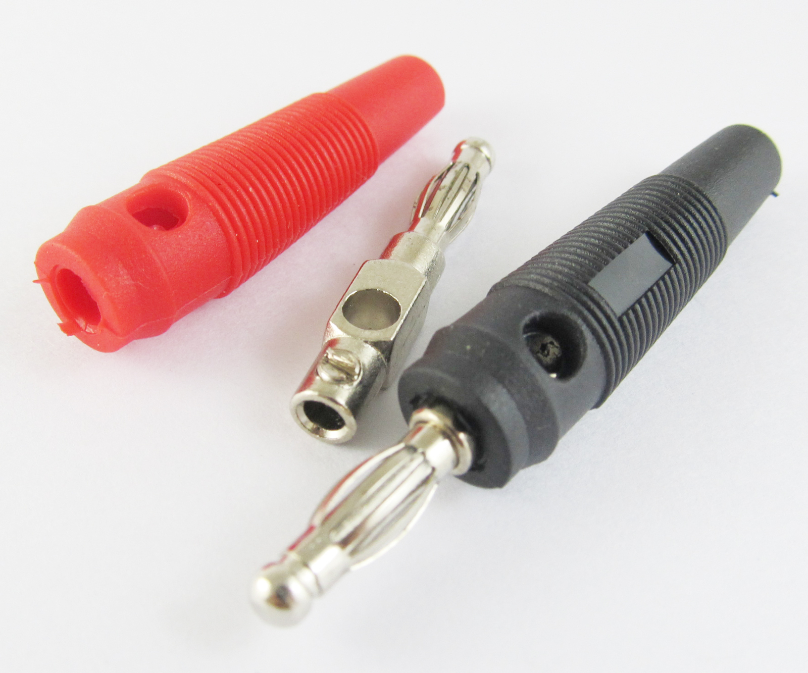 50pcs Nickel Plated Banana Plug Male 55mm Free Solder Audio Connector Red+Black