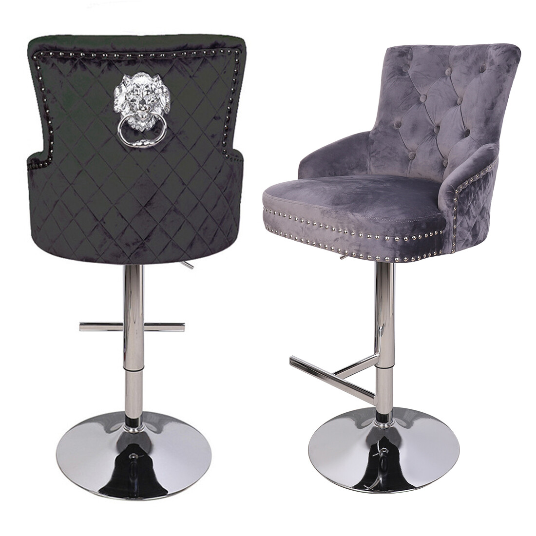 Extra Large Velvet Bar Stool Heavy Duty Adjustable Breakfast Chair w Stable Base