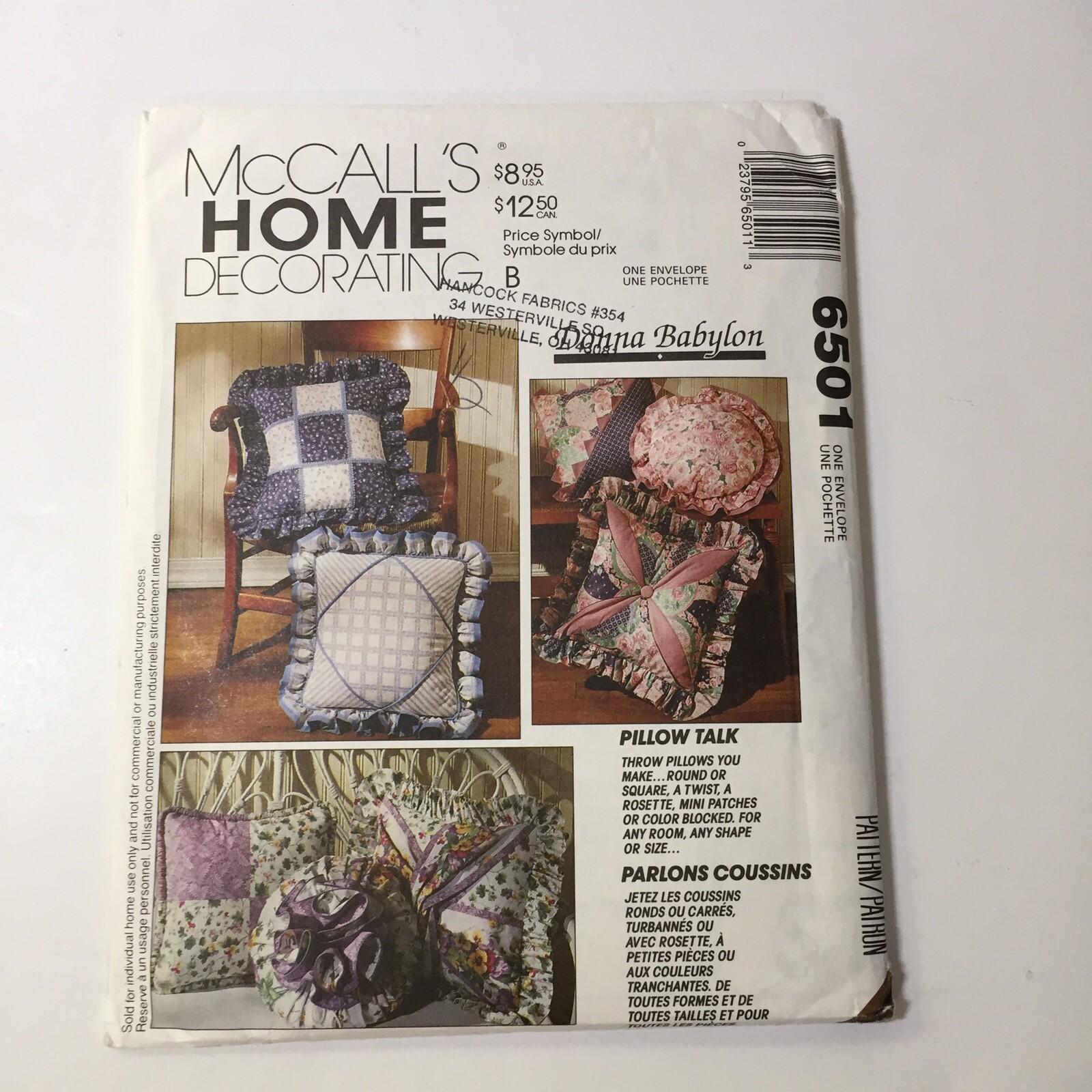 McCall's 6501 Home Decorating Pillow Talk Donna Babylon