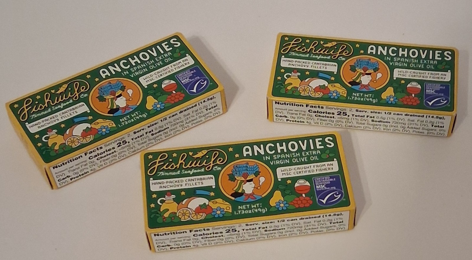 Fishwife seafood  Cantabrian Anchovies 1.73 Ounce | Wild-Caught  3 pack