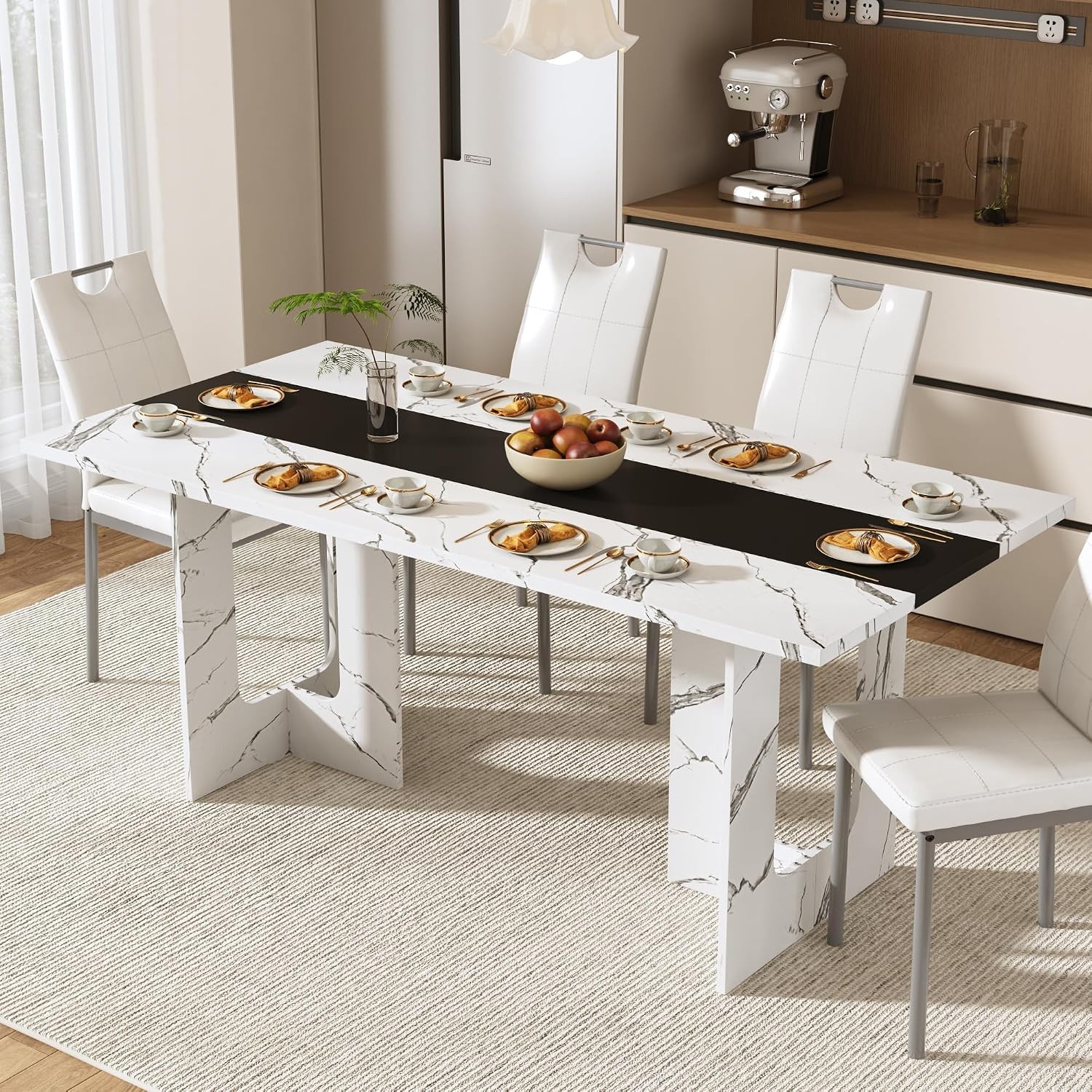 71 Inch Rectangle Dining Table for 4-8 People, Long Kitchen Dinner Table with