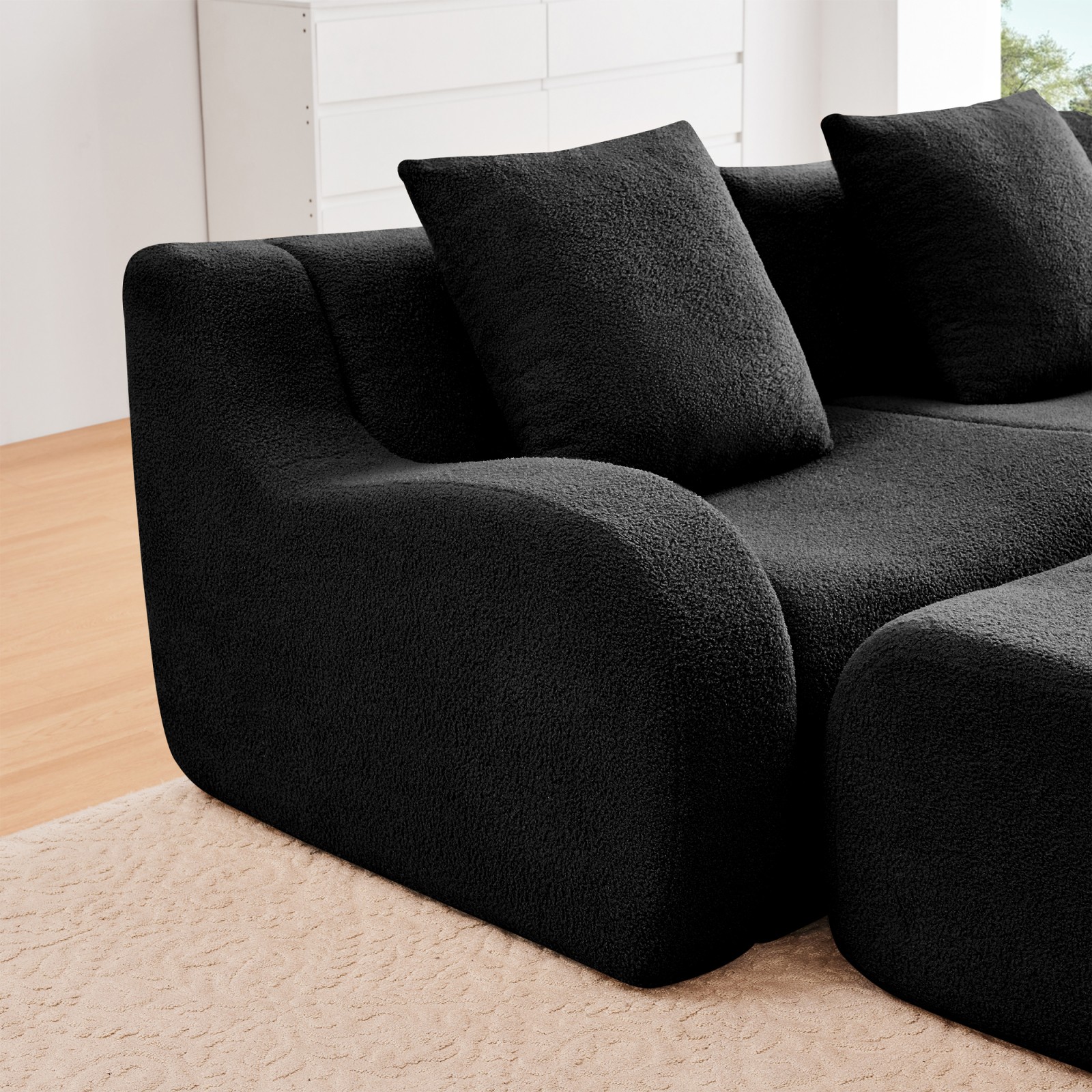 Teddy Fabric Modular Sectional Sofa, 2 Seat, Black, No Assembly