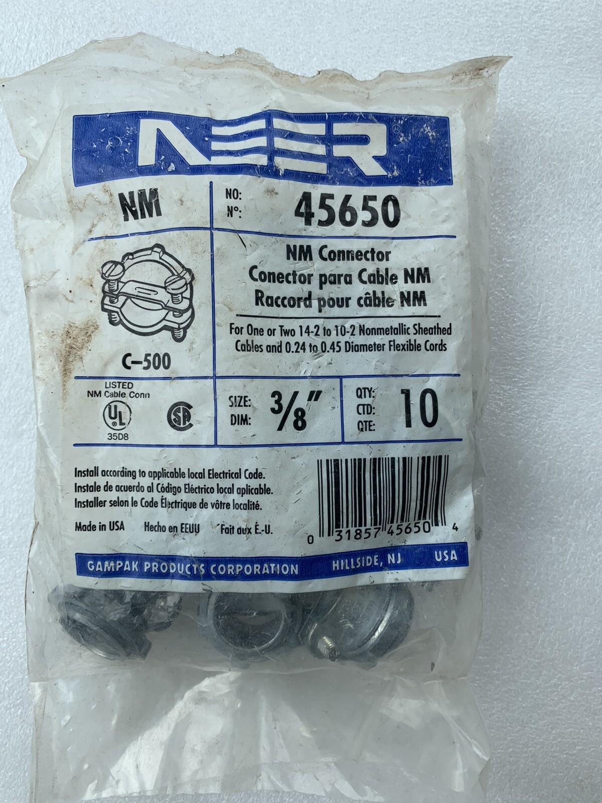 Beer Electric NM/SE Clamp  Cable Connector  3/8 in. Dia. 10 pk