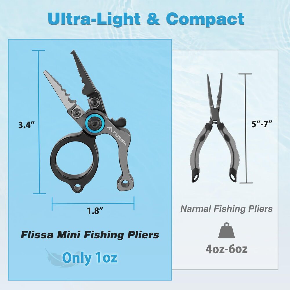 FLISSA Mini Fishing Pliers Fly Fishing Zinger Retractor Fish Hook Remover Tool