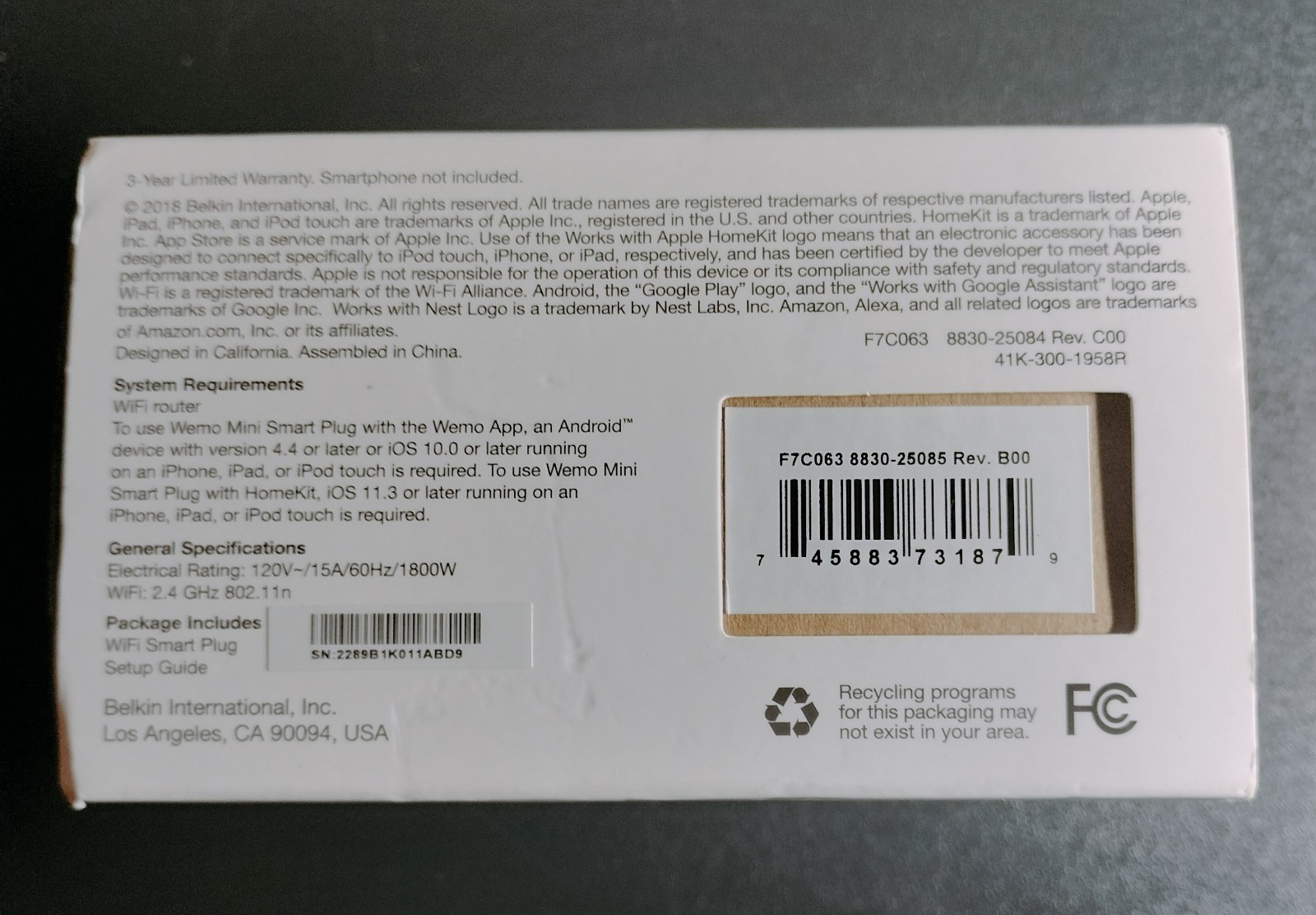 WeMo WiFi Smart Plug White US App-Controlled Alexa Google HomeKit Nest