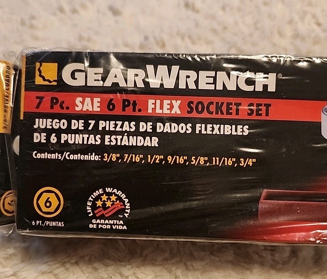 Gearwrench 7pc SAE6 Ot Flex Socket Set #80564- New