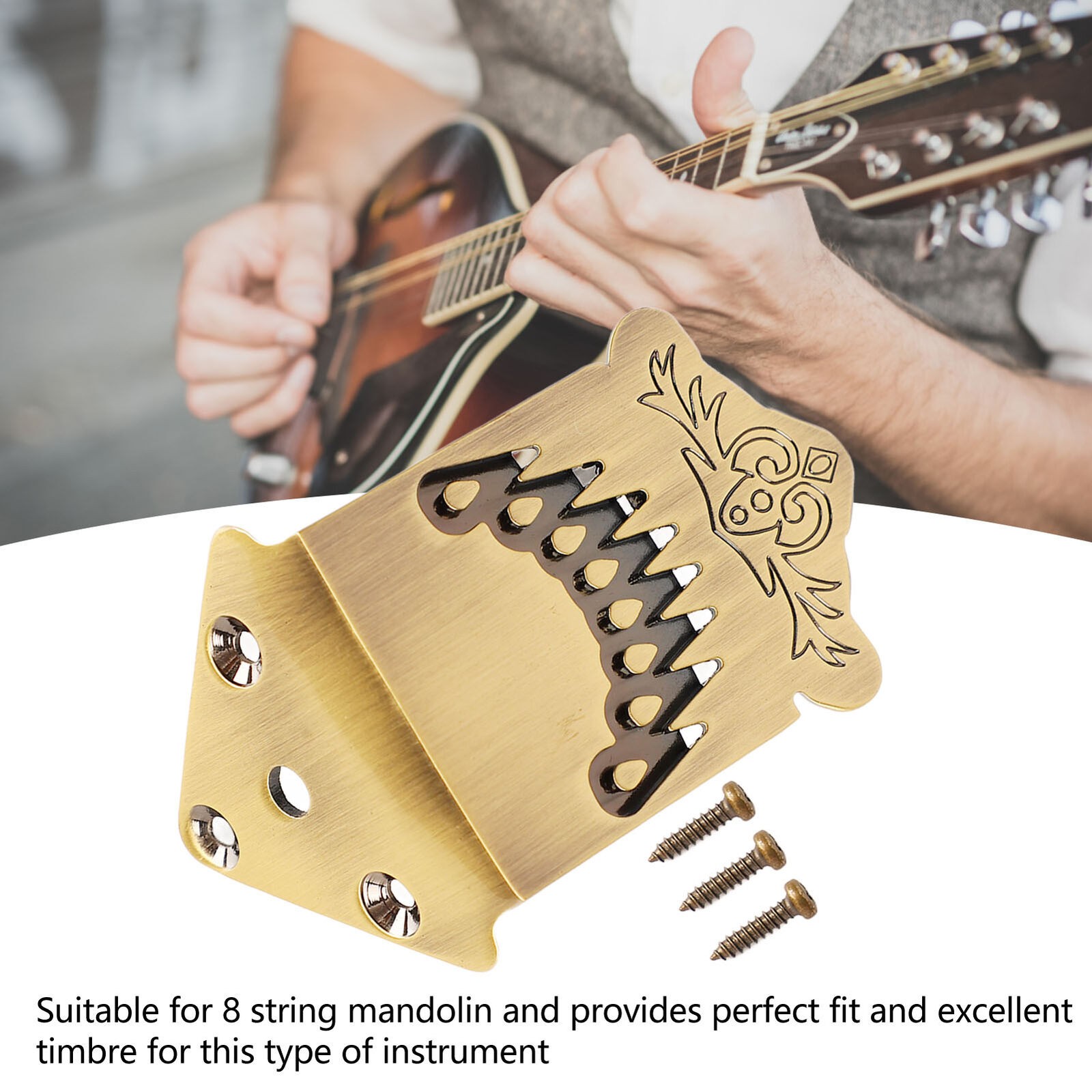 8 String Mandolin Tailpiece Feather Pattern Metal Bronze Color Mandolin
