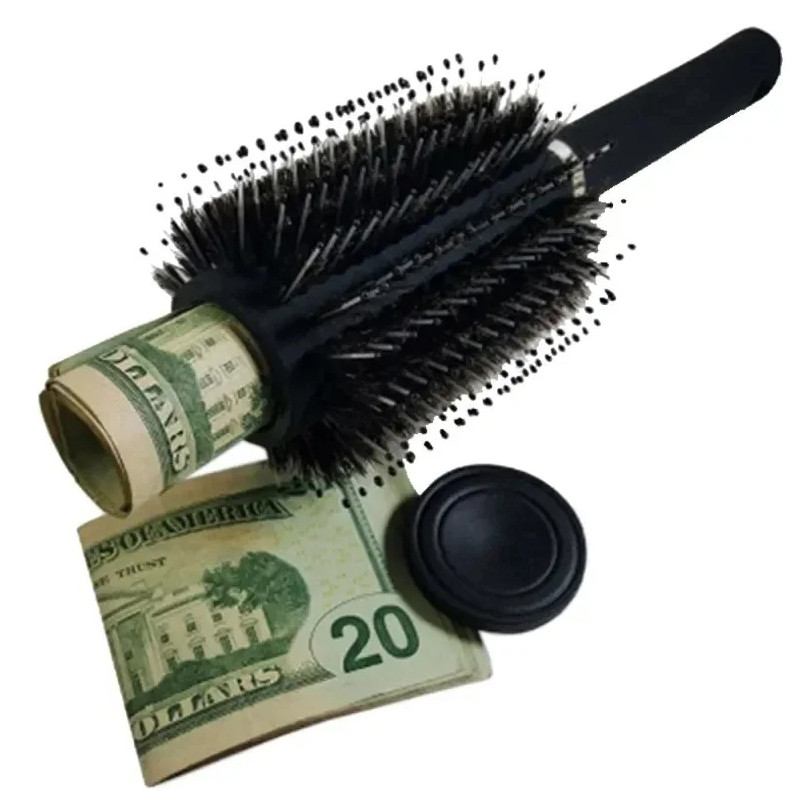 1pc Plastic Hidden Compartment Hair Brush Secret Storage Safe Black - NEW