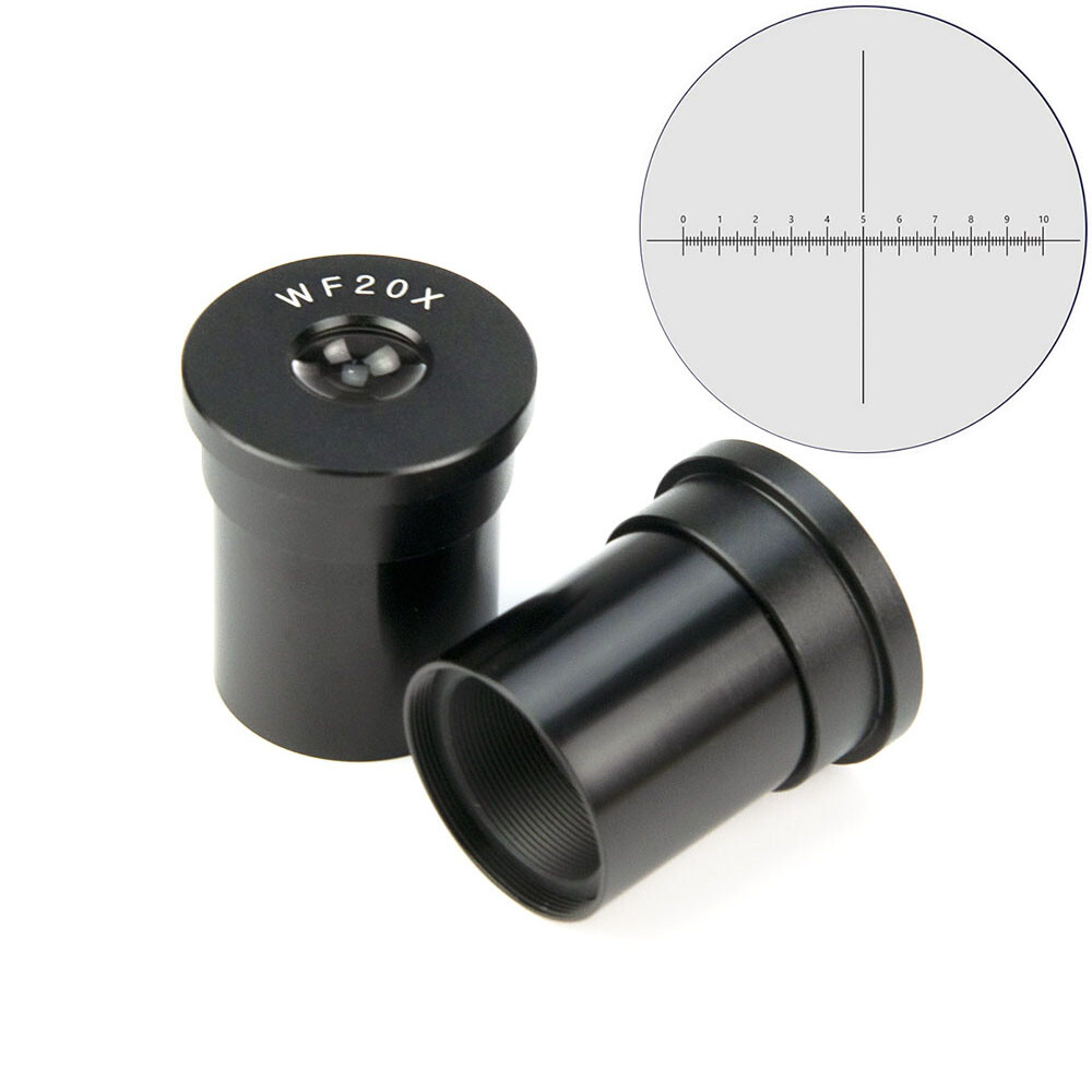 2pcs WF20X 23.2mm Widefield Eyepiece w/ 0.1mm Micrometer f Biological Microscope