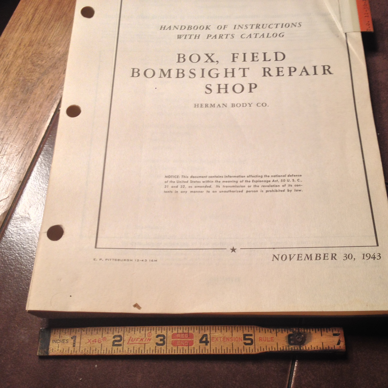 Herman Body, Field Bombsight Repair Shop, Operation Maintenance & OHC Booklet