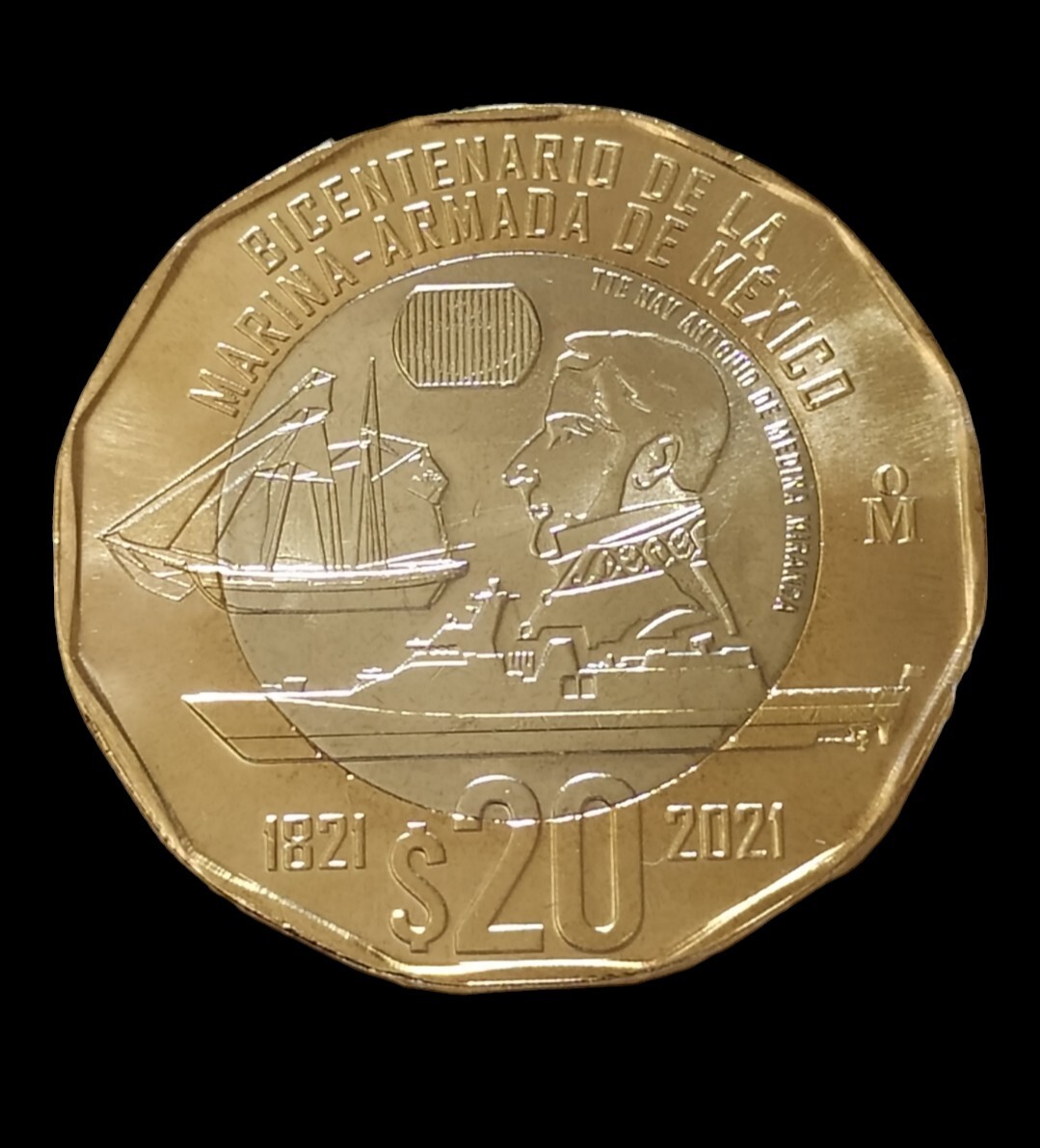 $20 Pesos Bicentenario de la Marina de Mexico con base y mini cartel
