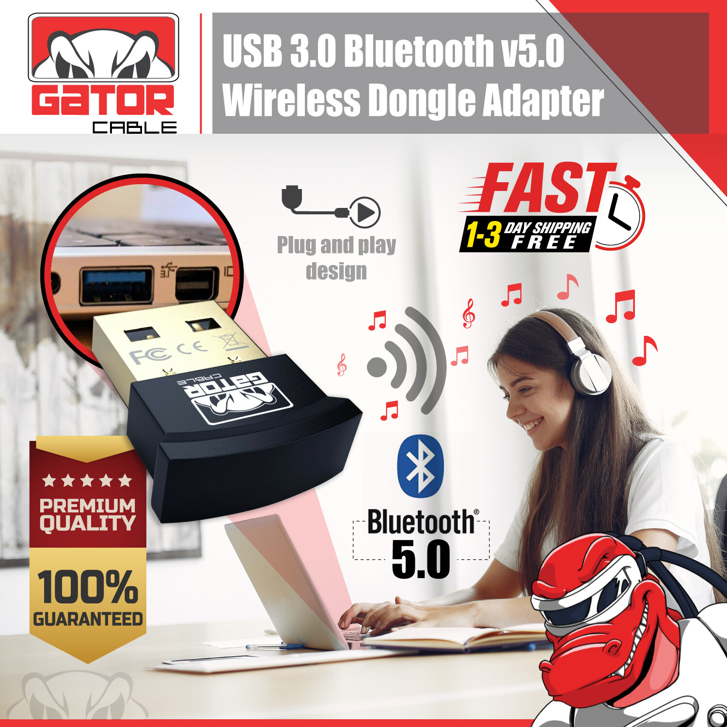 USB 3.0 Bluetooth 5.0 Dongle Adapter Wireless Receiver for PC Laptop NoteBook