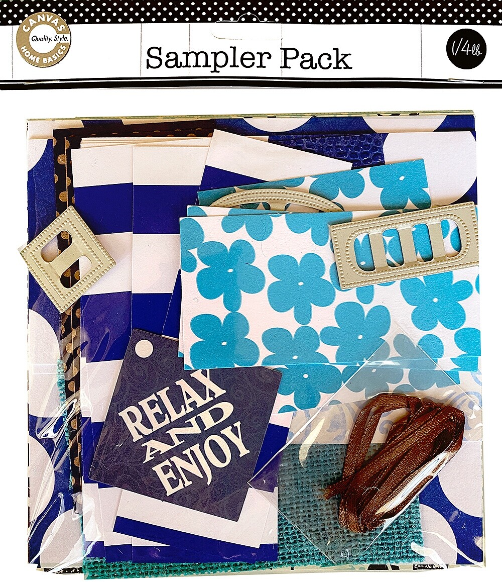 Canvas Corp, Sampler Pack, Blue, 1/4 Pound, Cardstock, Fabric, Embellishments