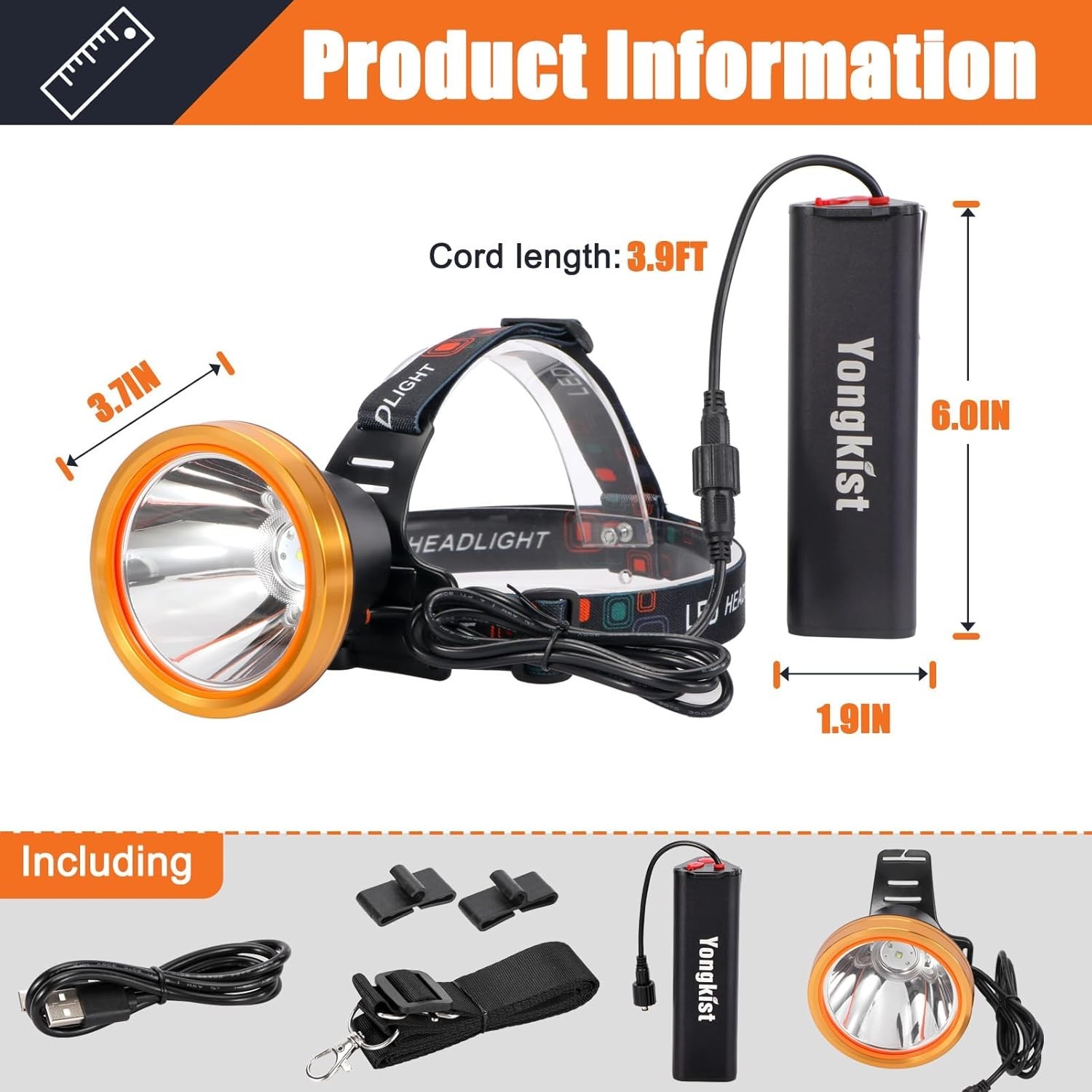 Super Bright Headlamp Rechargeable LED Headlight with Battery, High Power