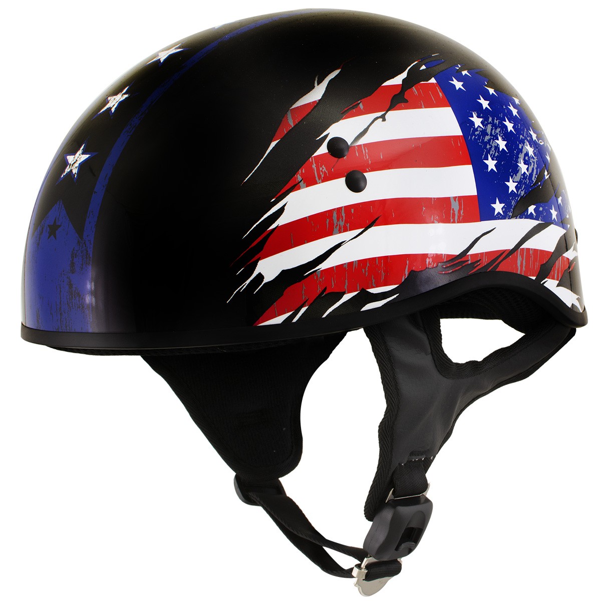 Hot Leathers HLD1051 USA Flag Star and Stripes Glossy Black Motorcycle DOT Skull