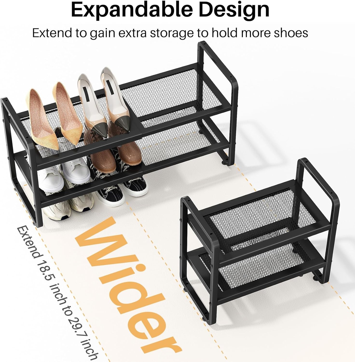 Adjustable 2 Tier Metal Shoe Shelf Black