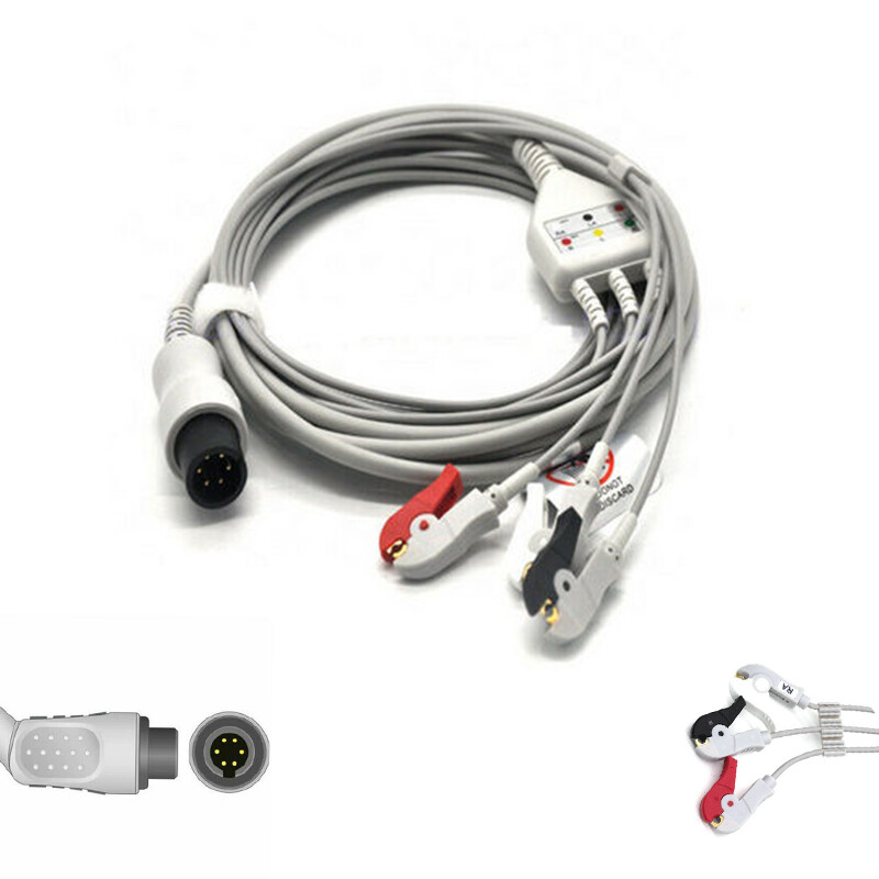 Medical 3-leads ECG/EKG Cable 6Pin Welch Allyn:Propaq 100/200 Series Propaq CS